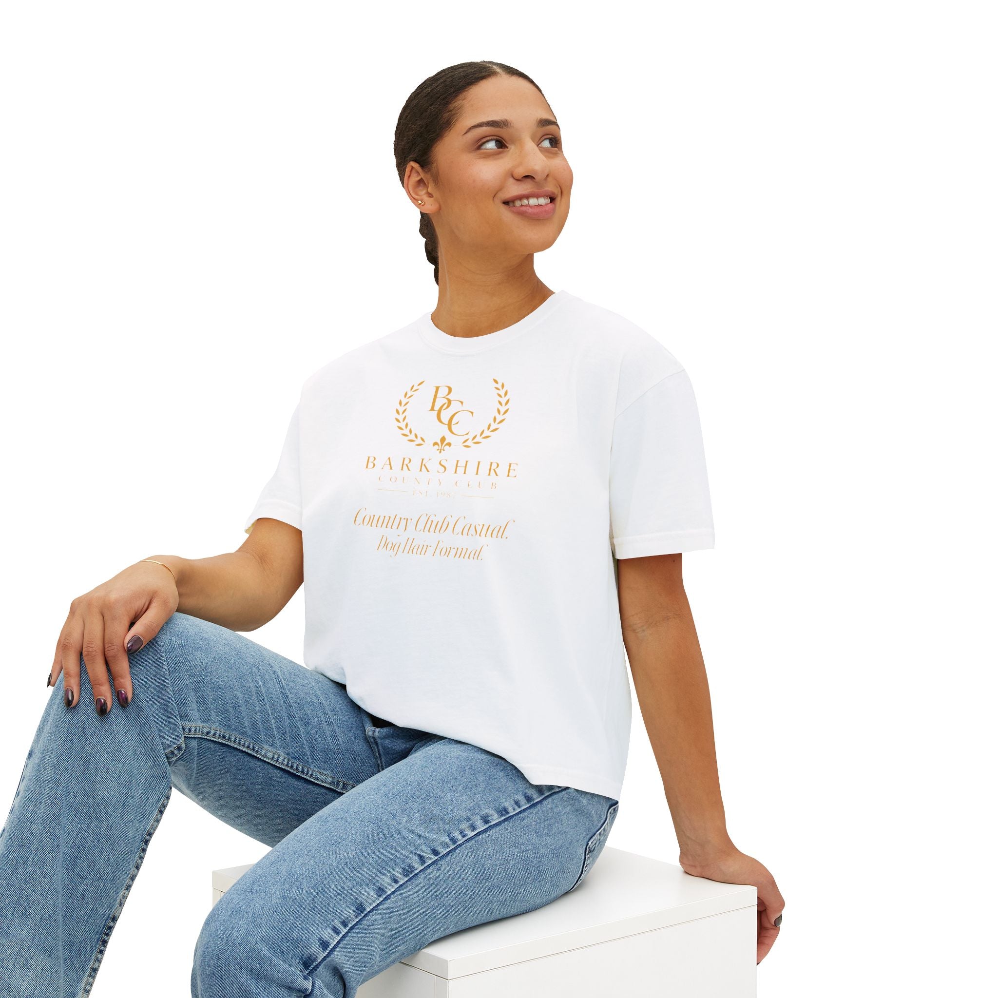 Barnshire CC "Champagne Dogs" Boxy Tee — Cute Dogs & Oysters Graphic
