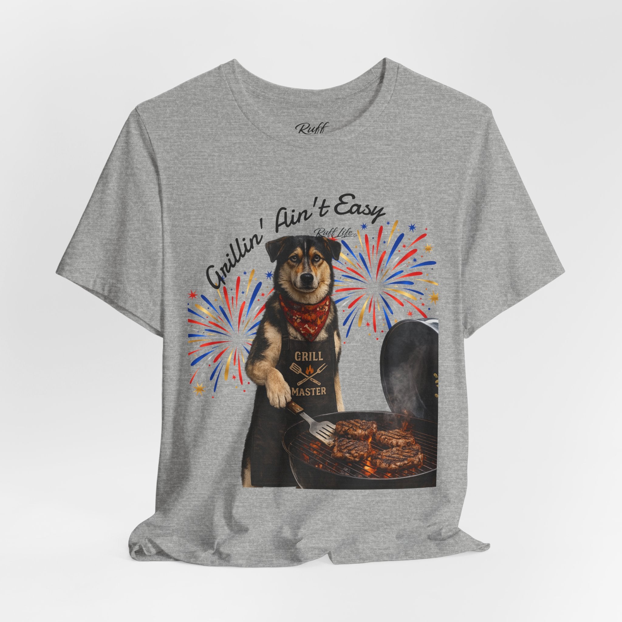Grillin' Ain't Easy Dog BBQ Tee — Red & Ruff 4th of July Patriotic T-Shirt