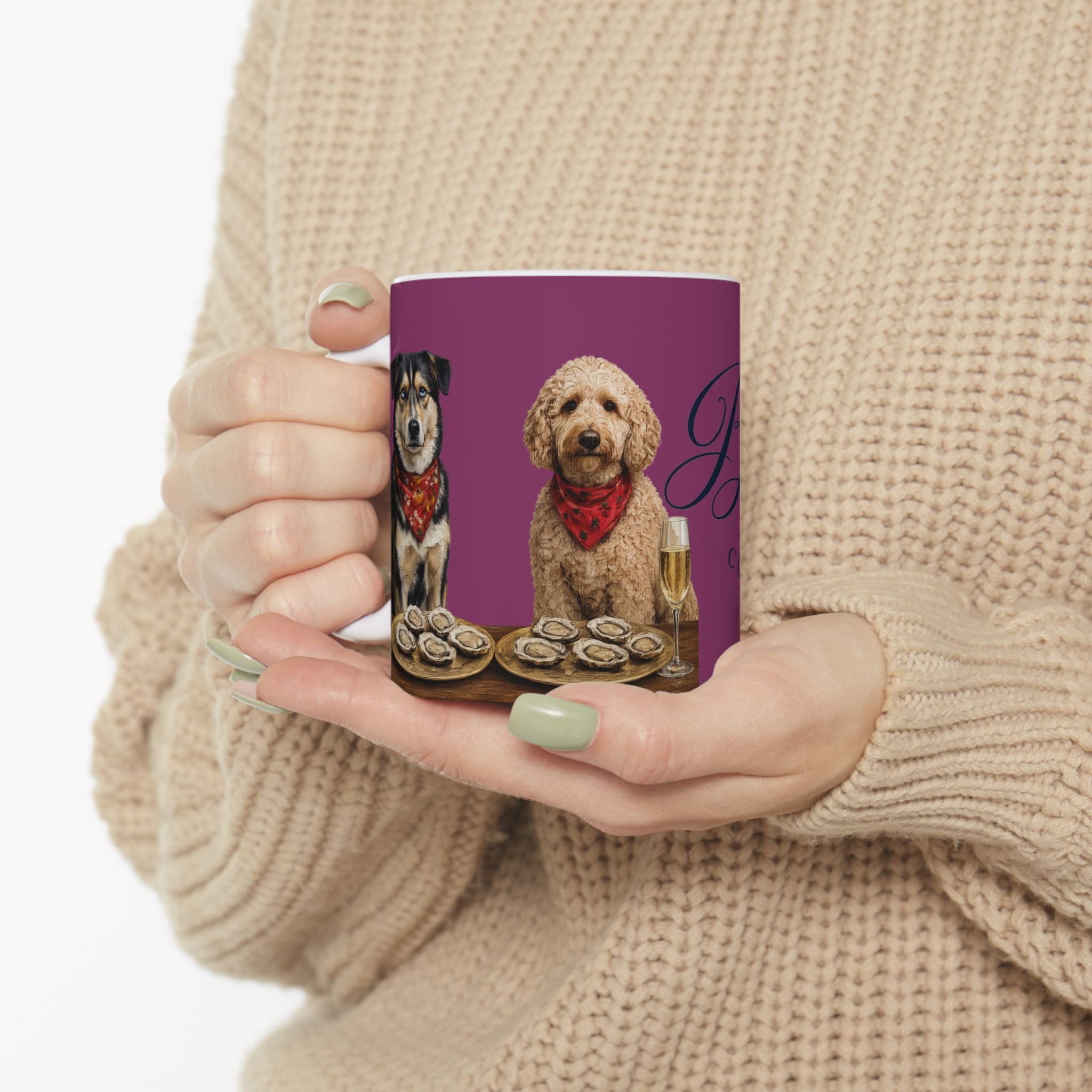 Barkshire CC - Ceramic Coffee Mug – Dog Lover Wine & Oyster Design (11oz, 15oz)