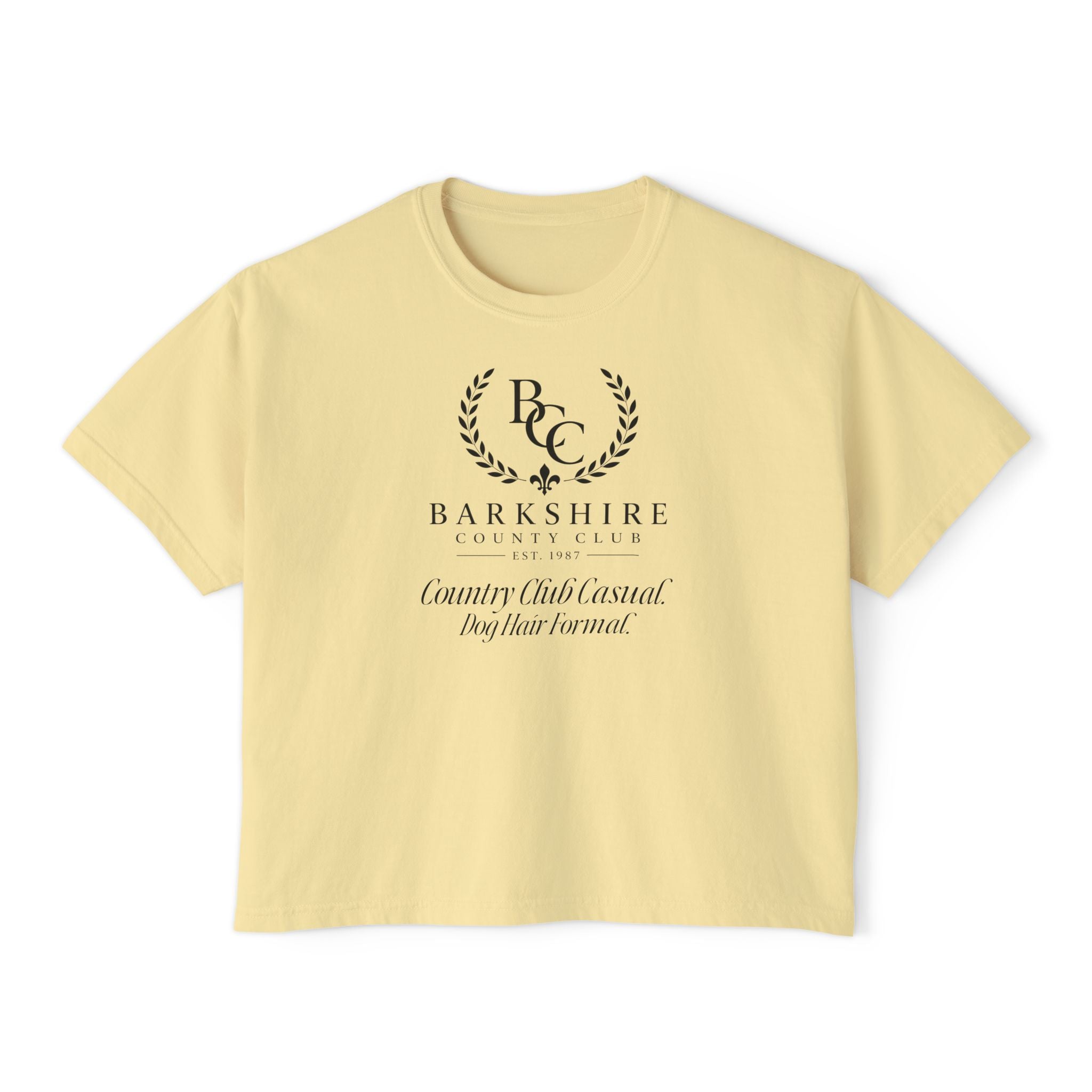 Barnshire CC "Champagne Dogs" Boxy Tee — Cute Dogs & Oysters Graphic