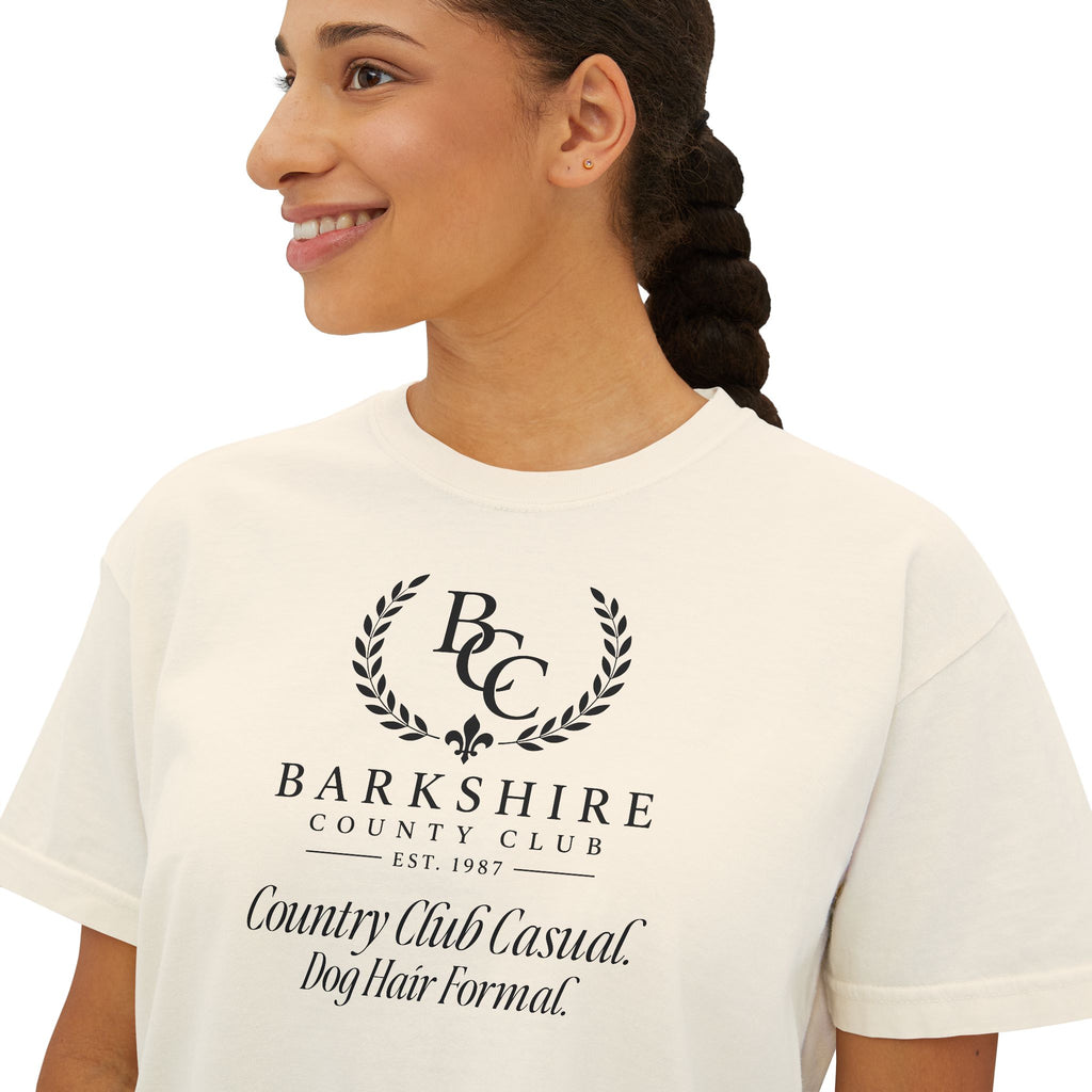 Barnshire CC "Champagne Dogs" Boxy Tee — Cute Dogs & Oysters Graphic