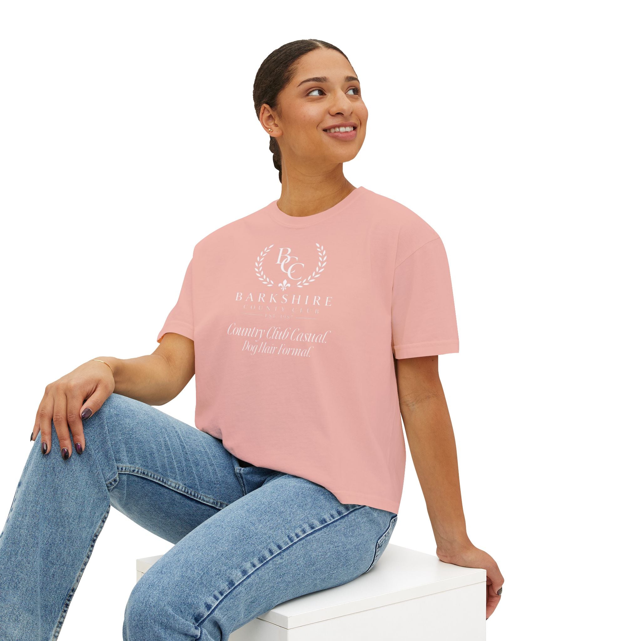 Barnshire CC "Champagne Dogs" Boxy Tee — Cute Dogs & Oysters Graphic