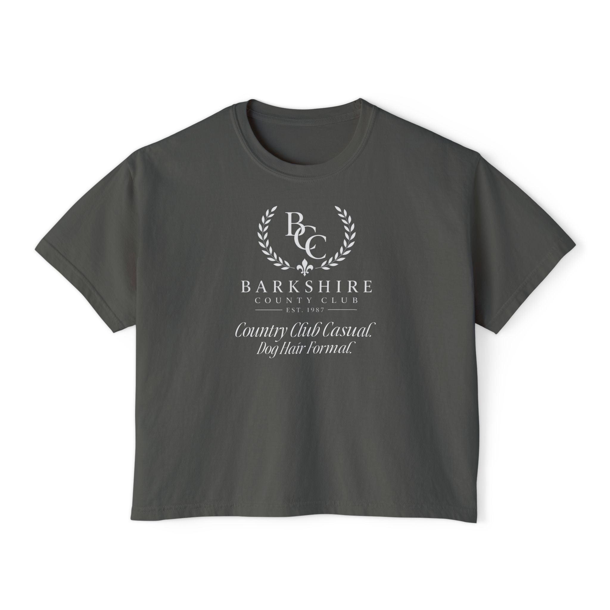 Barnshire CC "Champagne Dogs" Boxy Tee — Cute Dogs & Oysters Graphic