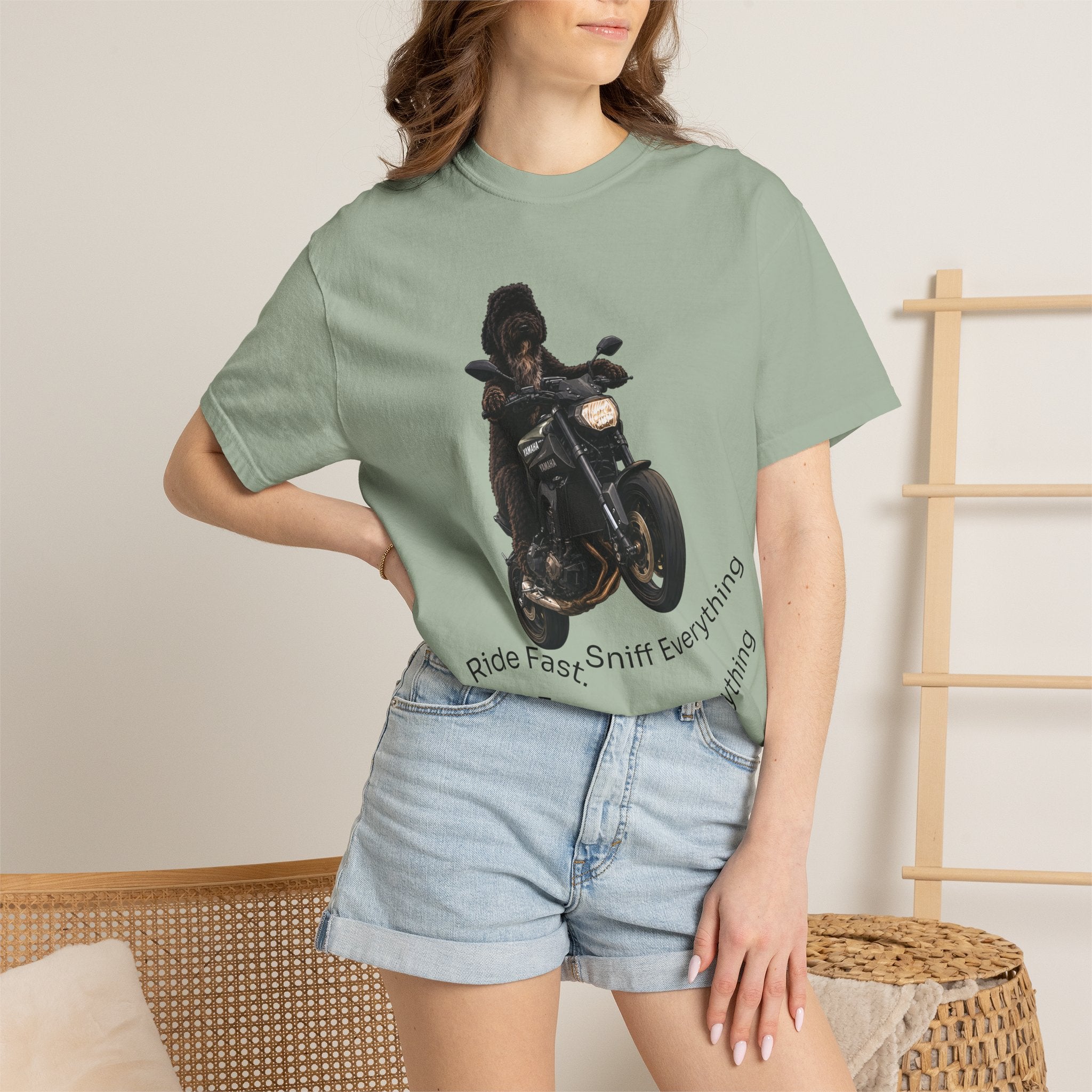 Dog Motorcycle Tee — "Ride Fast, Sniff Everything" Graphic T-Shirt