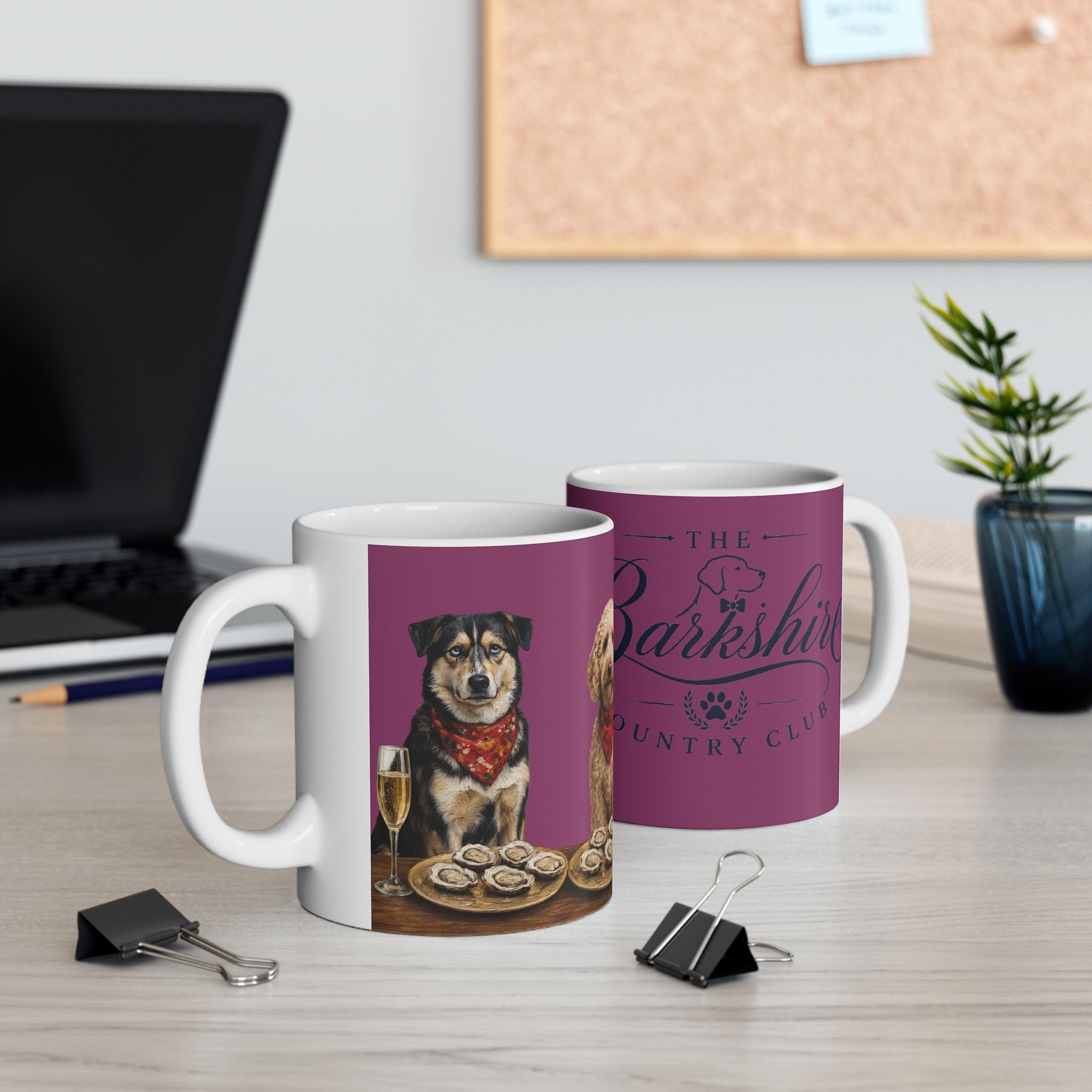 Barkshire CC - Ceramic Coffee Mug – Dog Lover Wine & Oyster Design (11oz, 15oz)
