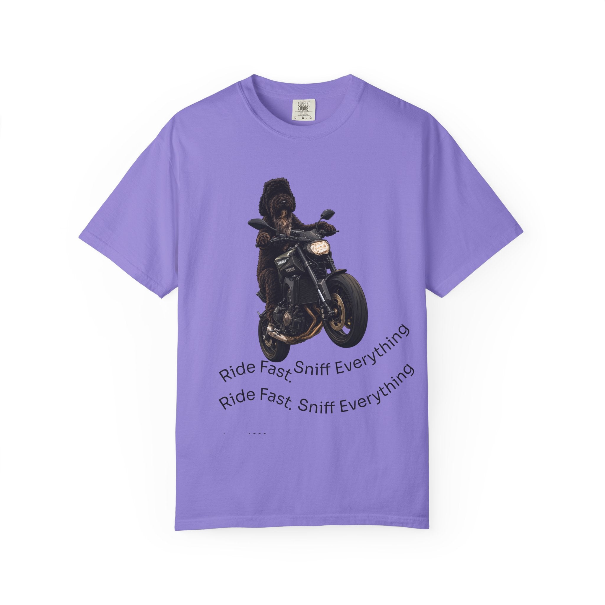 Dog Motorcycle Tee — "Ride Fast, Sniff Everything" Graphic T-Shirt