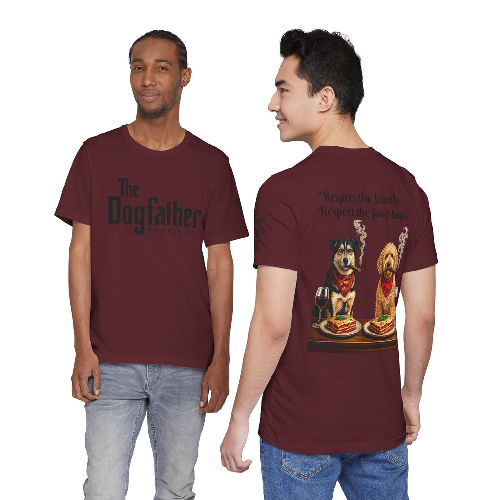 Dogfather T‑Shirt — "Respect the Family, Respect the Food Bowl" Funny Dog Graphic Tee