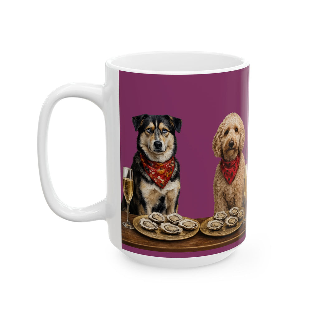 Barkshire CC - Ceramic Coffee Mug – Dog Lover Wine & Oyster Design (11oz, 15oz)