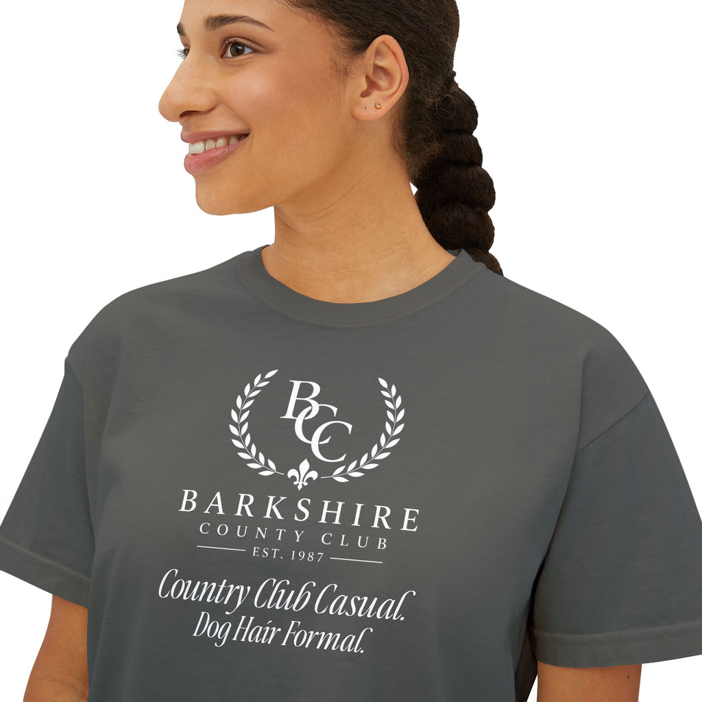Barnshire CC "Champagne Dogs" Boxy Tee — Cute Dogs & Oysters Graphic