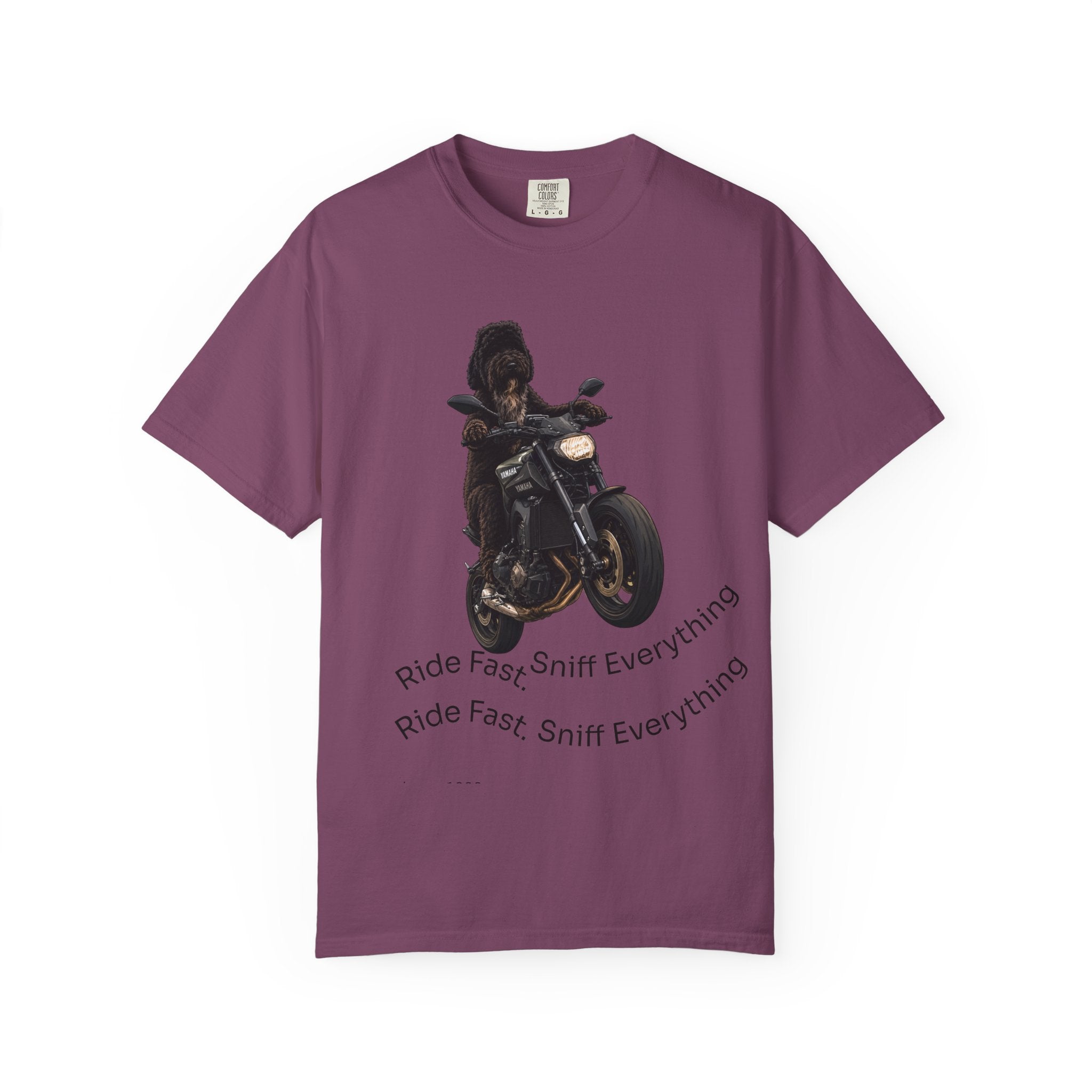 Dog Motorcycle Tee — "Ride Fast, Sniff Everything" Graphic T-Shirt