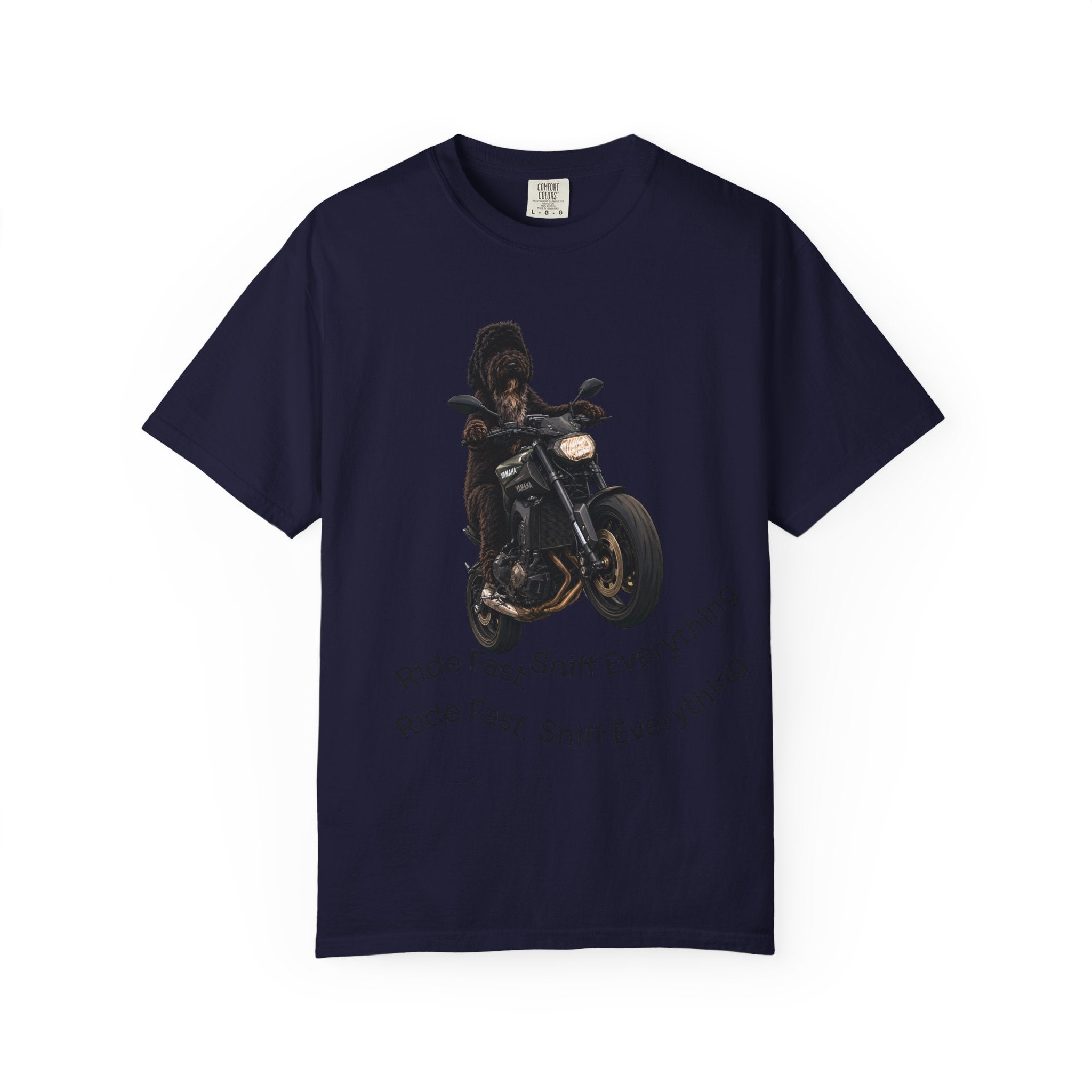 Dog Motorcycle Tee — "Ride Fast, Sniff Everything" Graphic T-Shirt