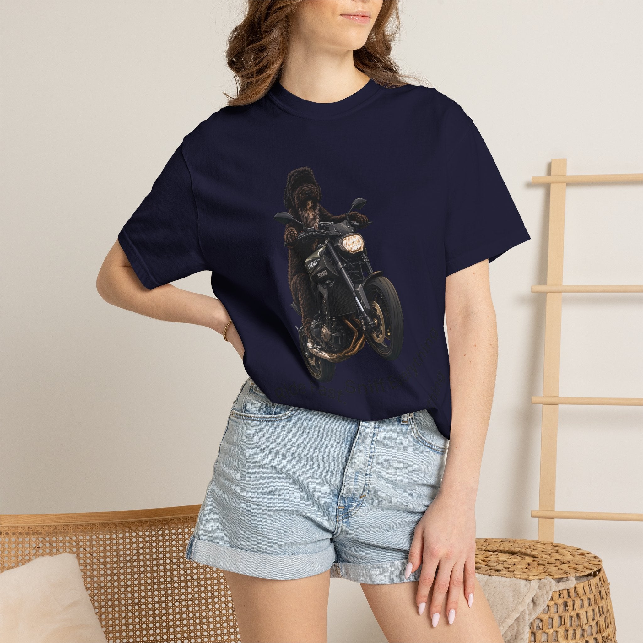 Dog Motorcycle Tee — "Ride Fast, Sniff Everything" Graphic T-Shirt