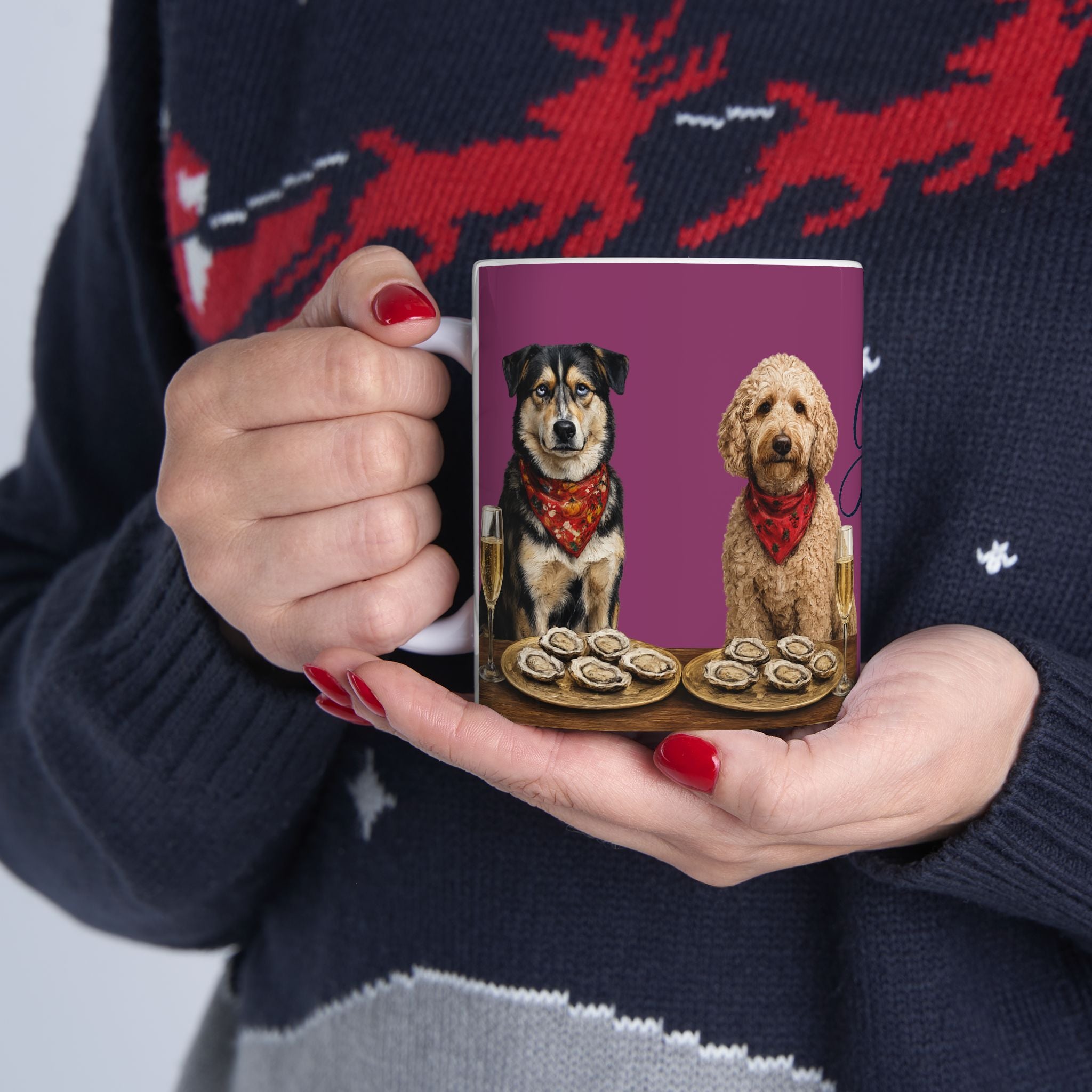 Barkshire CC - Ceramic Coffee Mug – Dog Lover Wine & Oyster Design (11oz, 15oz)