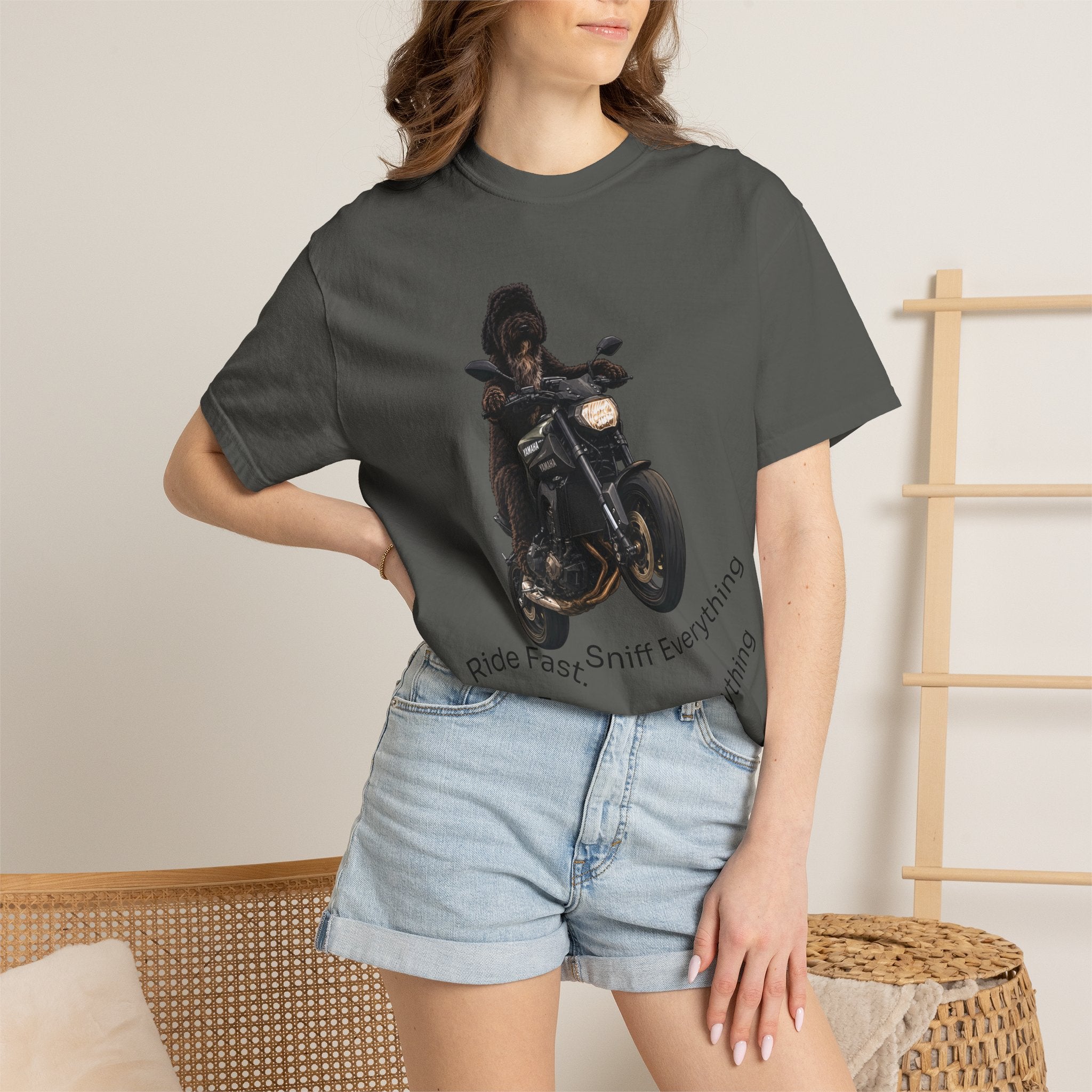 Dog Motorcycle Tee — "Ride Fast, Sniff Everything" Graphic T-Shirt