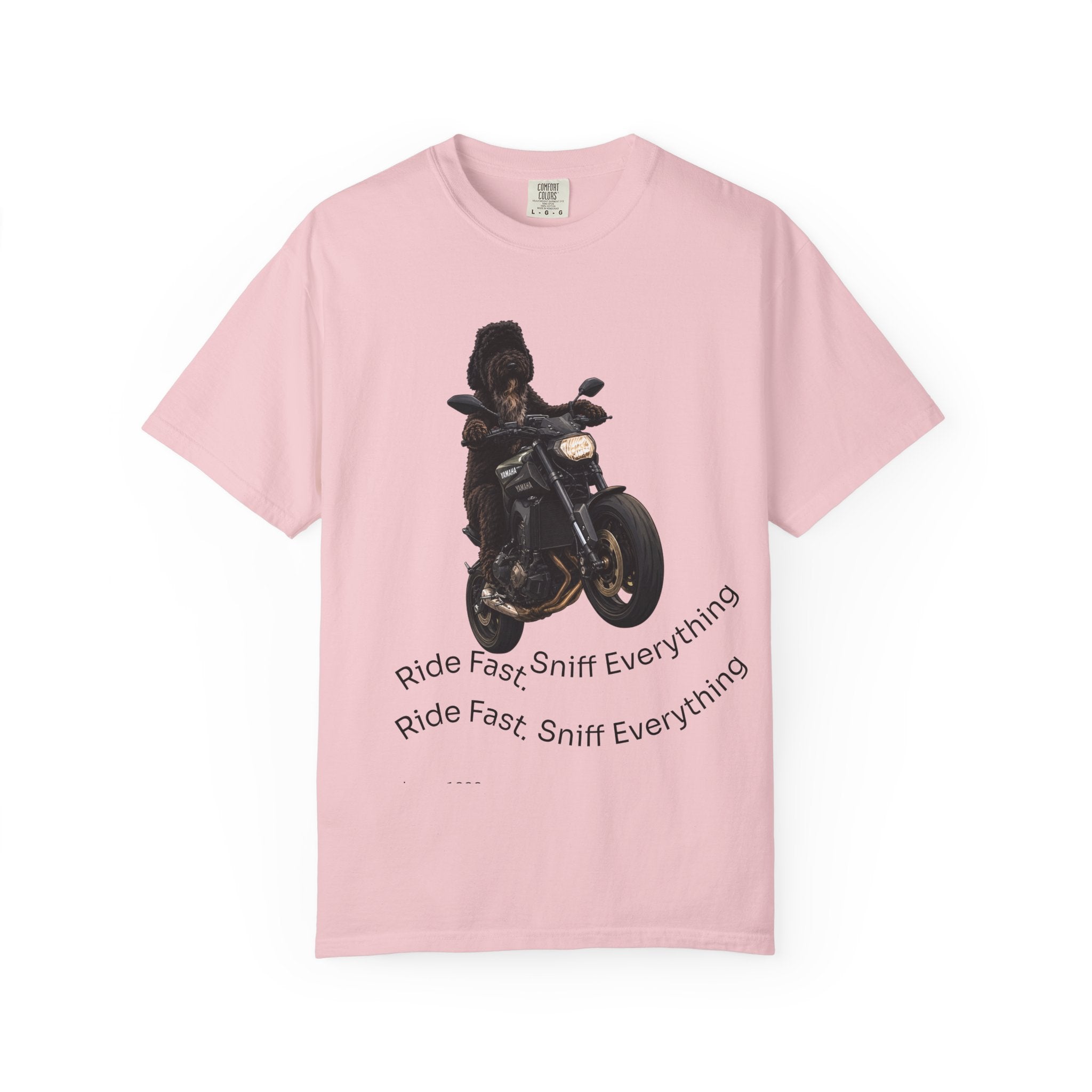 Dog Motorcycle Tee — "Ride Fast, Sniff Everything" Graphic T-Shirt