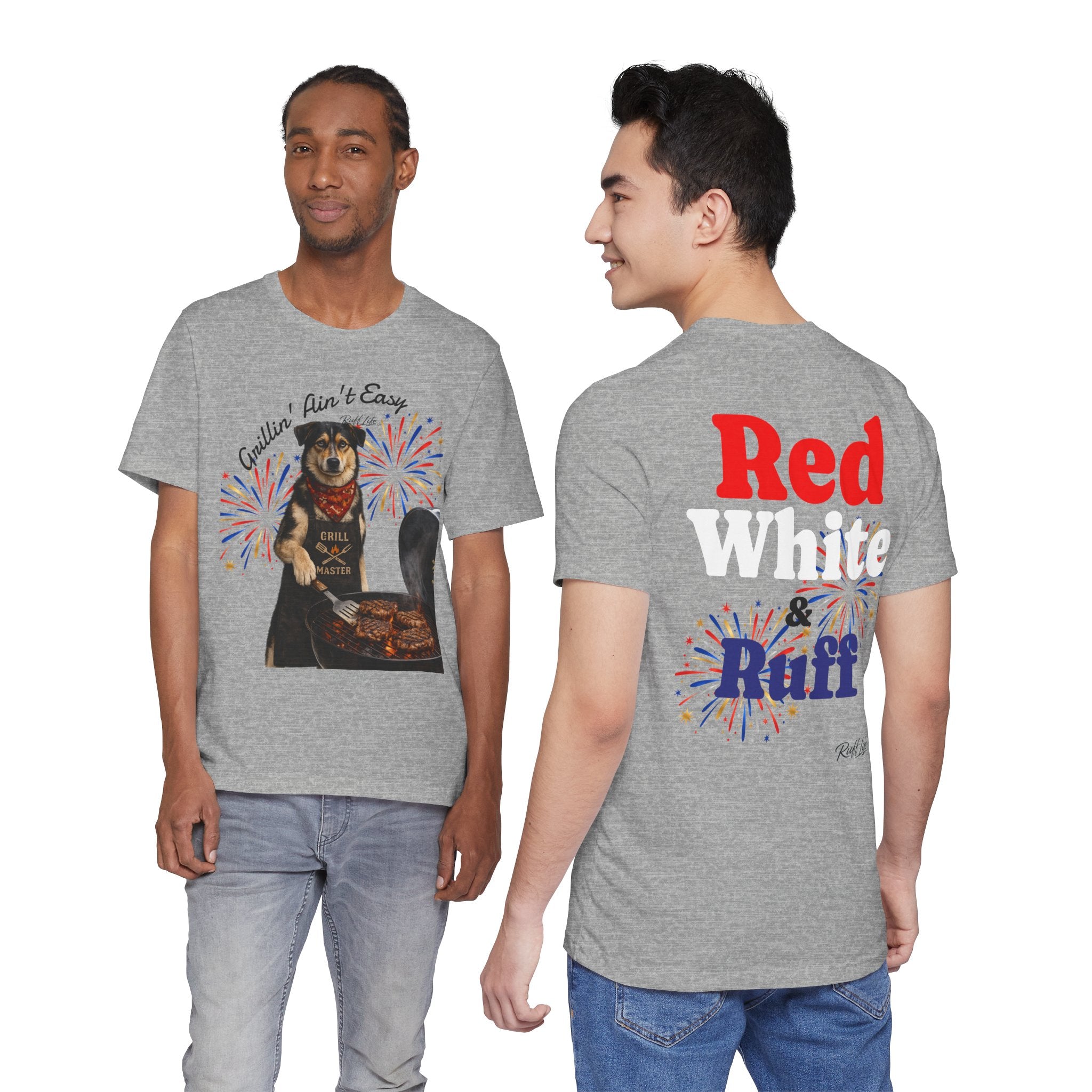 Grillin' Ain't Easy Dog BBQ Tee — Red & Ruff 4th of July Patriotic T-Shirt
