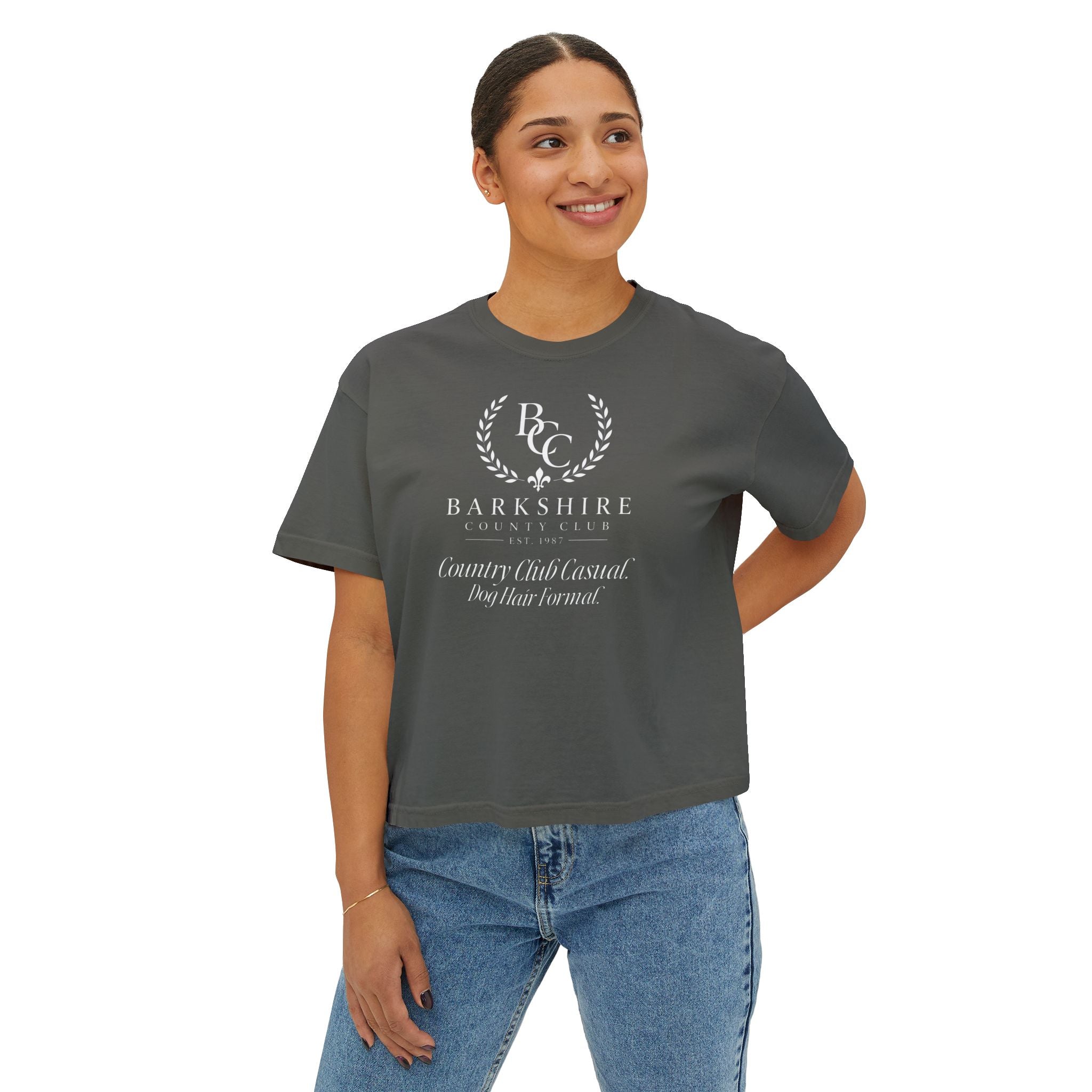 Barnshire CC "Champagne Dogs" Boxy Tee — Cute Dogs & Oysters Graphic