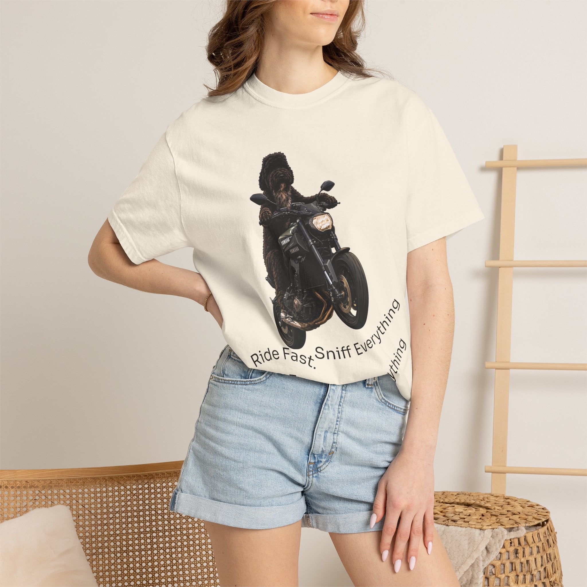 Dog Motorcycle Tee — "Ride Fast, Sniff Everything" Graphic T-Shirt
