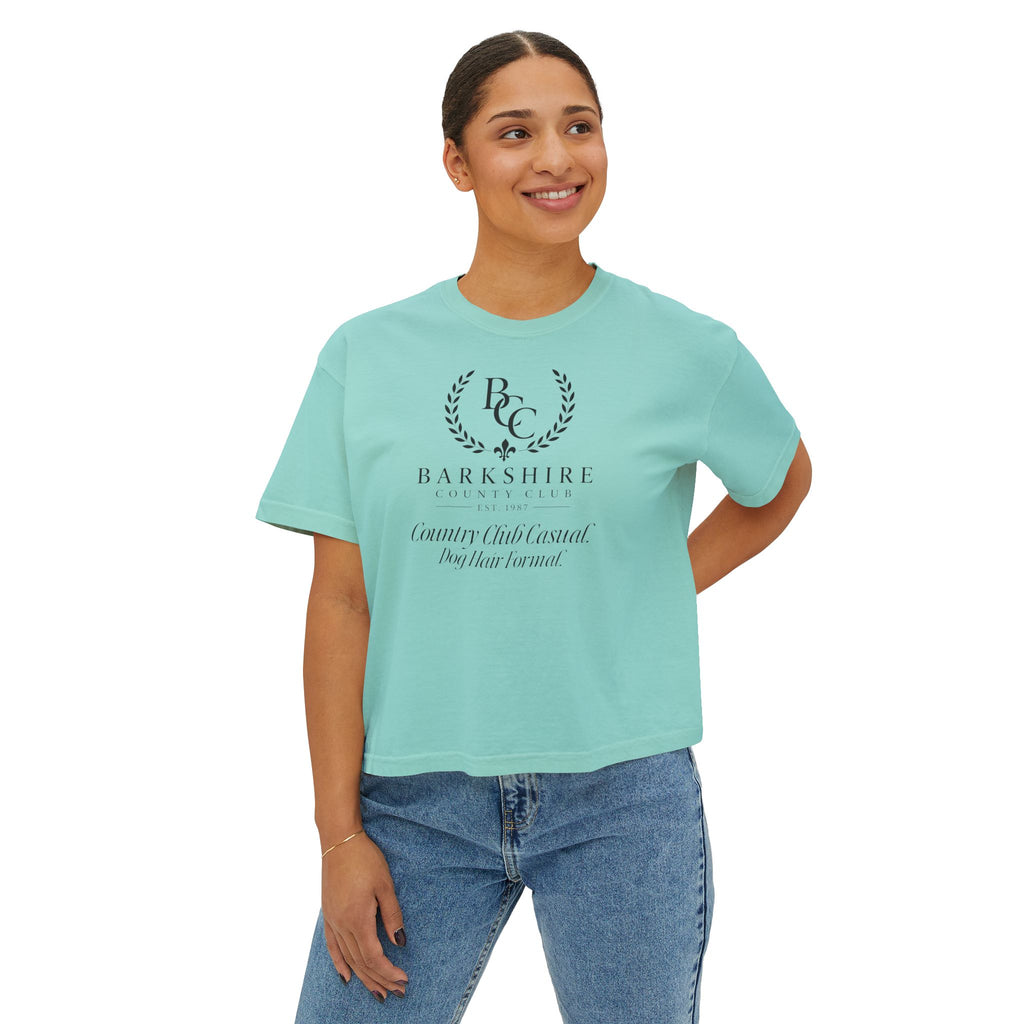 Barnshire CC "Champagne Dogs" Boxy Tee — Cute Dogs & Oysters Graphic