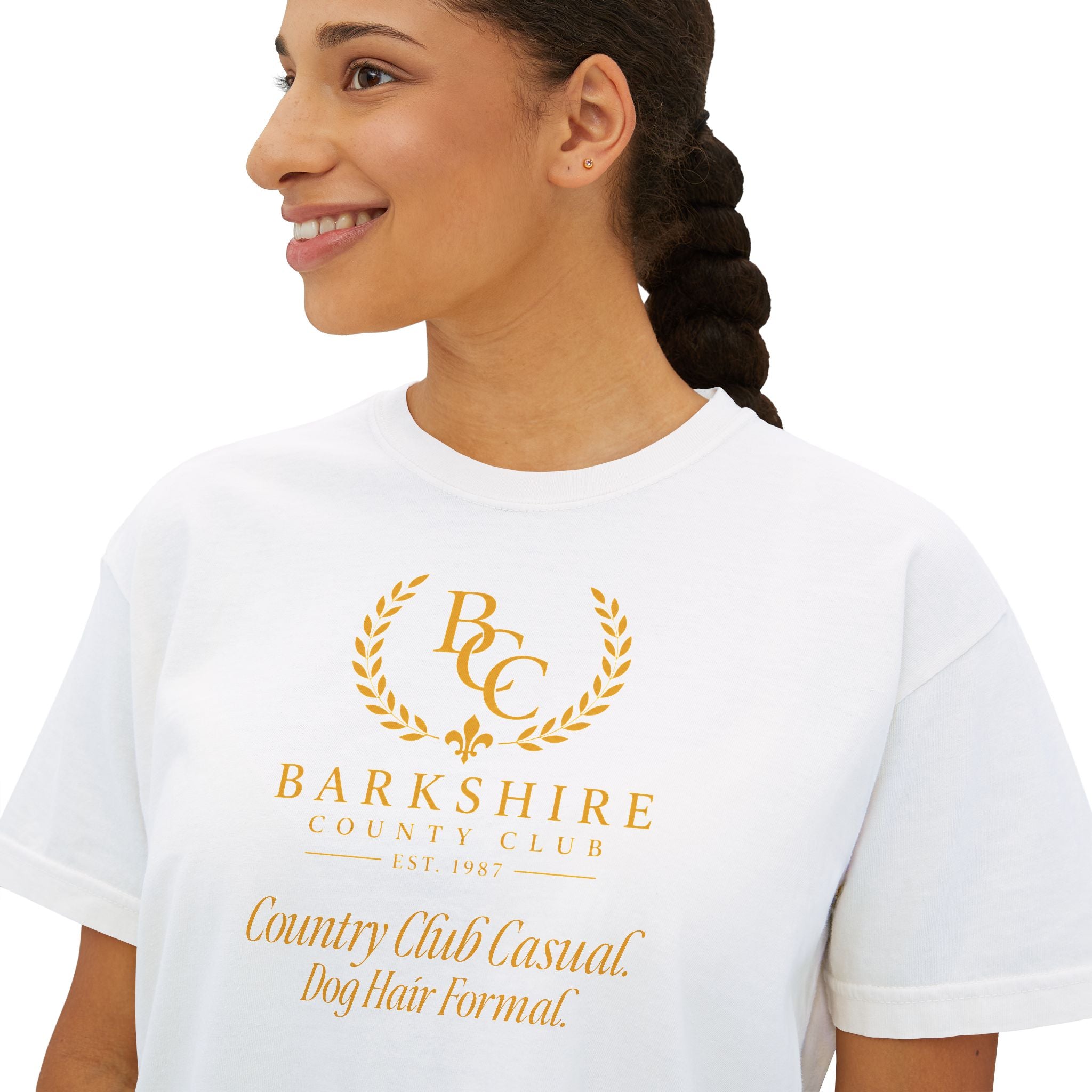 Barnshire CC "Champagne Dogs" Boxy Tee — Cute Dogs & Oysters Graphic