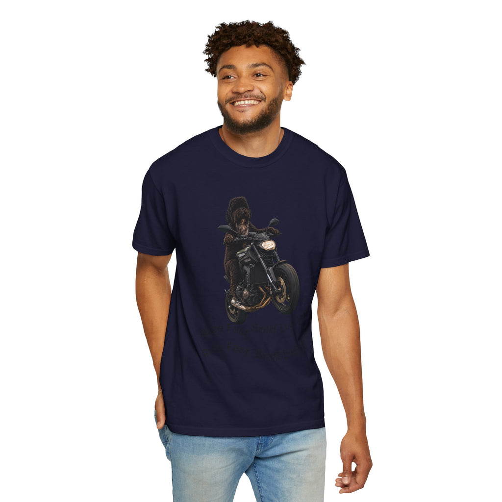 Dog Motorcycle Tee — "Ride Fast, Sniff Everything" Graphic T-Shirt
