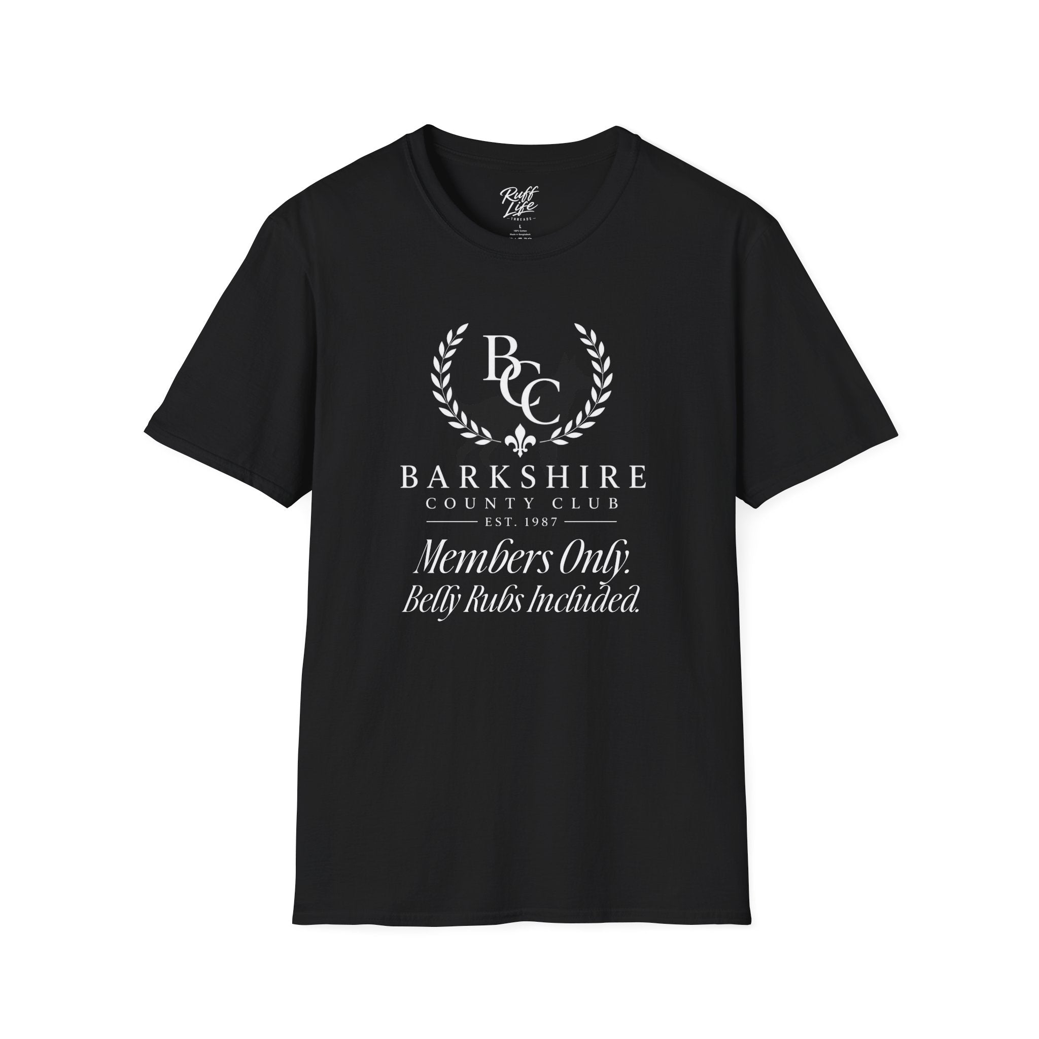 Barkshire County Club T-Shirt — 'Members Only: Belly Rubs Included' Club Tee