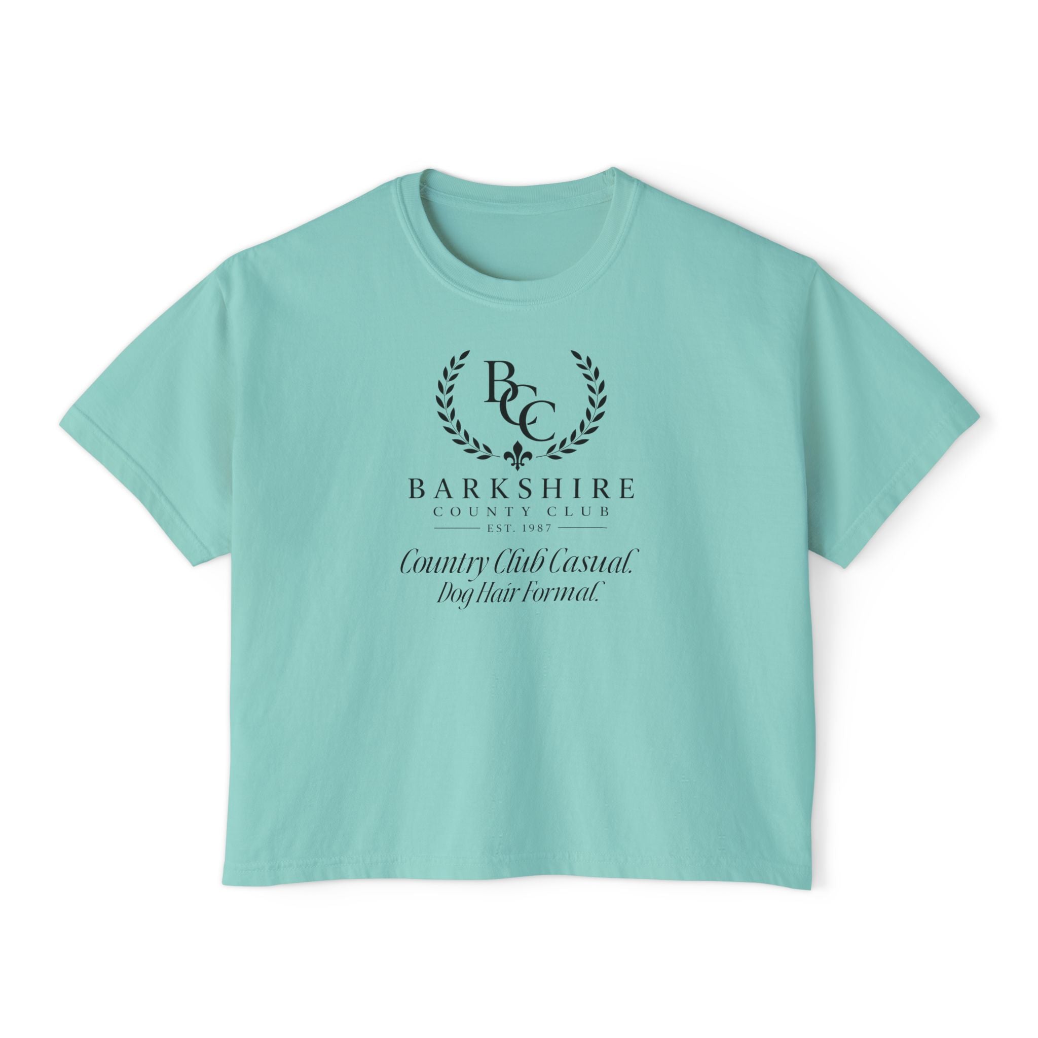Barnshire CC "Champagne Dogs" Boxy Tee — Cute Dogs & Oysters Graphic