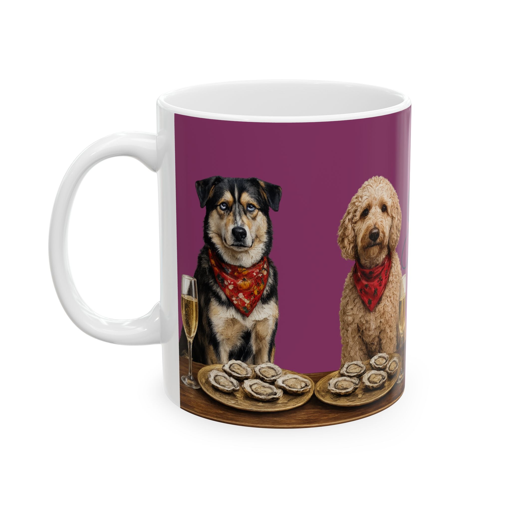 Barkshire CC - Ceramic Coffee Mug – Dog Lover Wine & Oyster Design (11oz, 15oz)