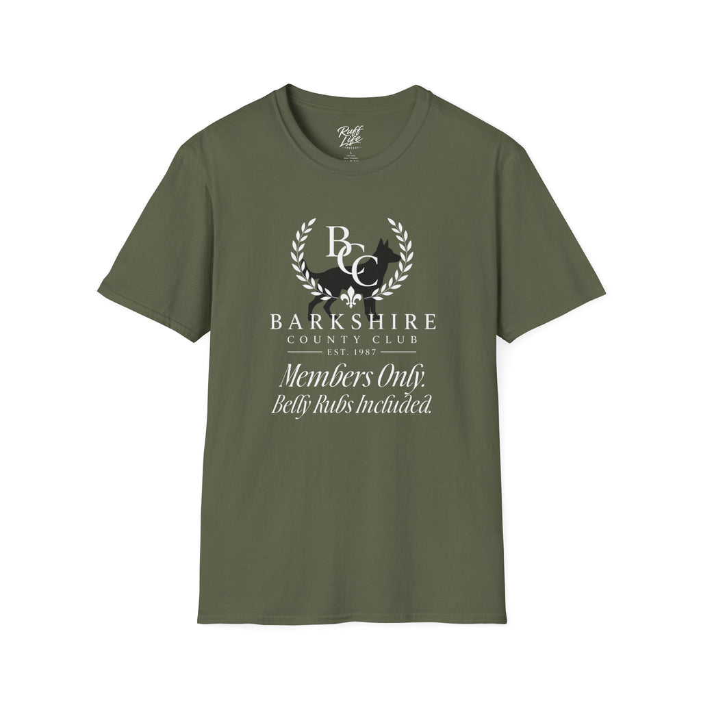 Barkshire County Club T-Shirt — 'Members Only: Belly Rubs Included' Club Tee