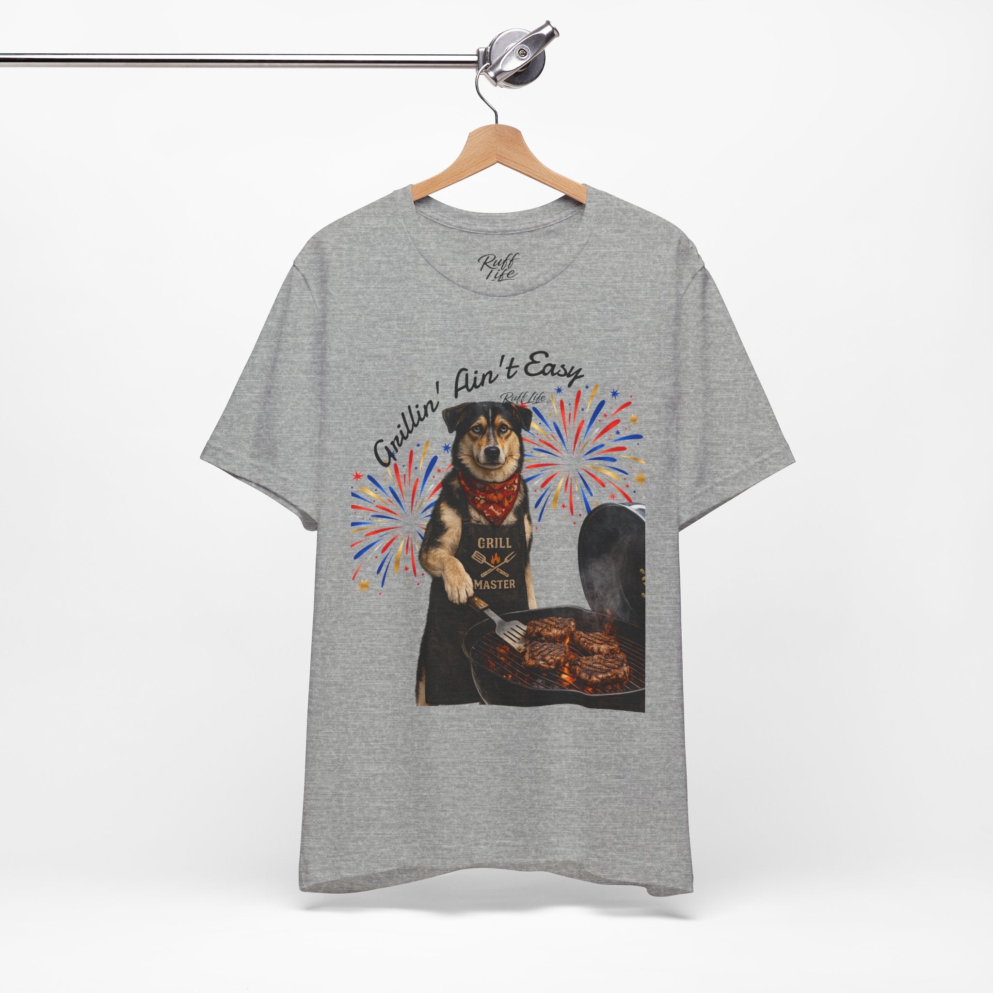 Grillin' Ain't Easy Dog BBQ Tee — Red & Ruff 4th of July Patriotic T-Shirt