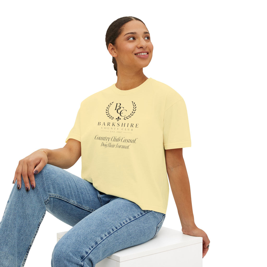 Barnshire CC "Champagne Dogs" Boxy Tee — Cute Dogs & Oysters Graphic