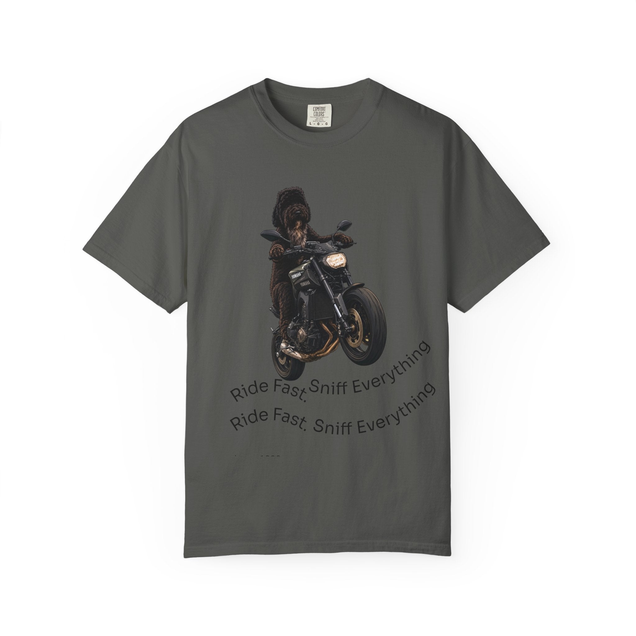 Dog Motorcycle Tee — "Ride Fast, Sniff Everything" Graphic T-Shirt