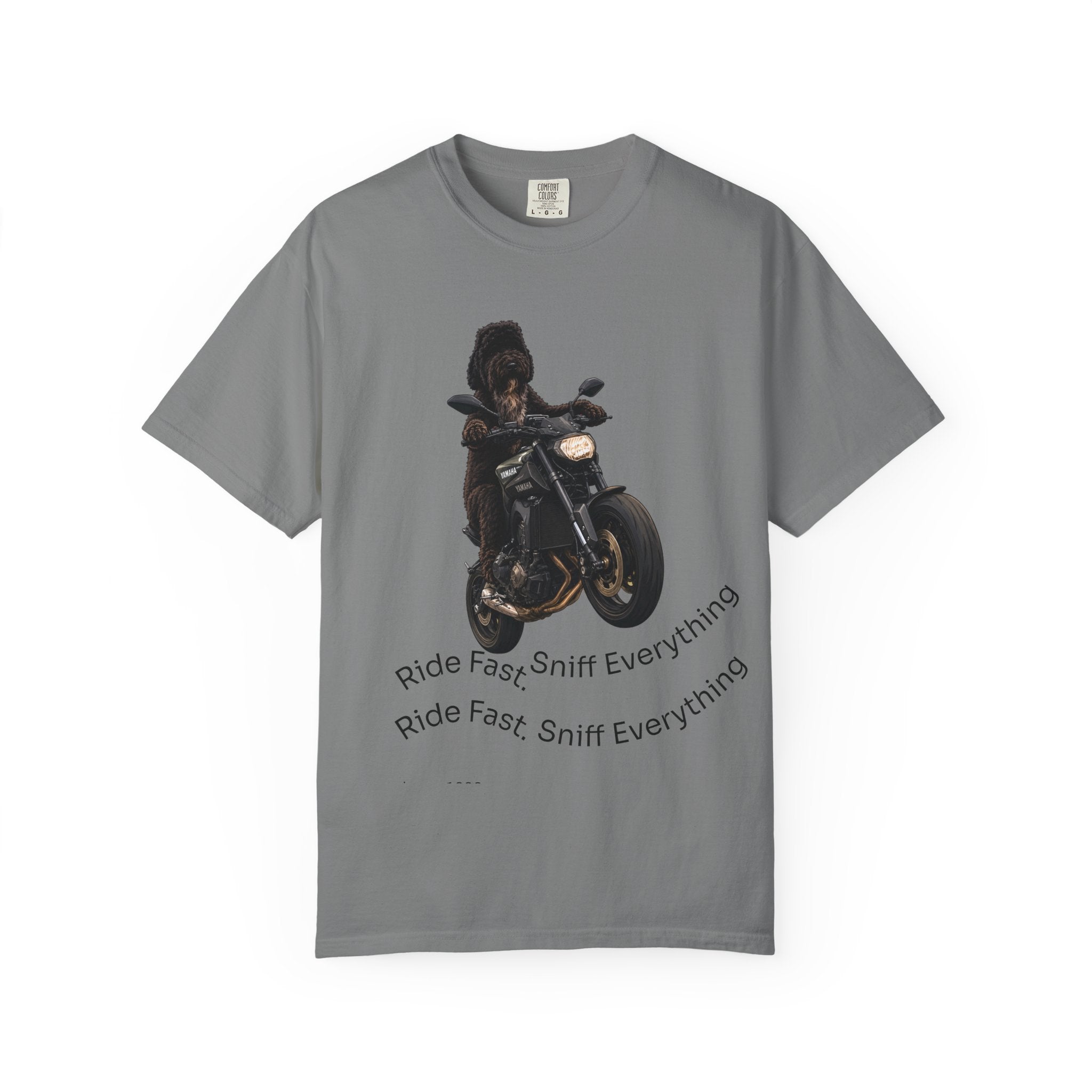 Dog Motorcycle Tee — "Ride Fast, Sniff Everything" Graphic T-Shirt