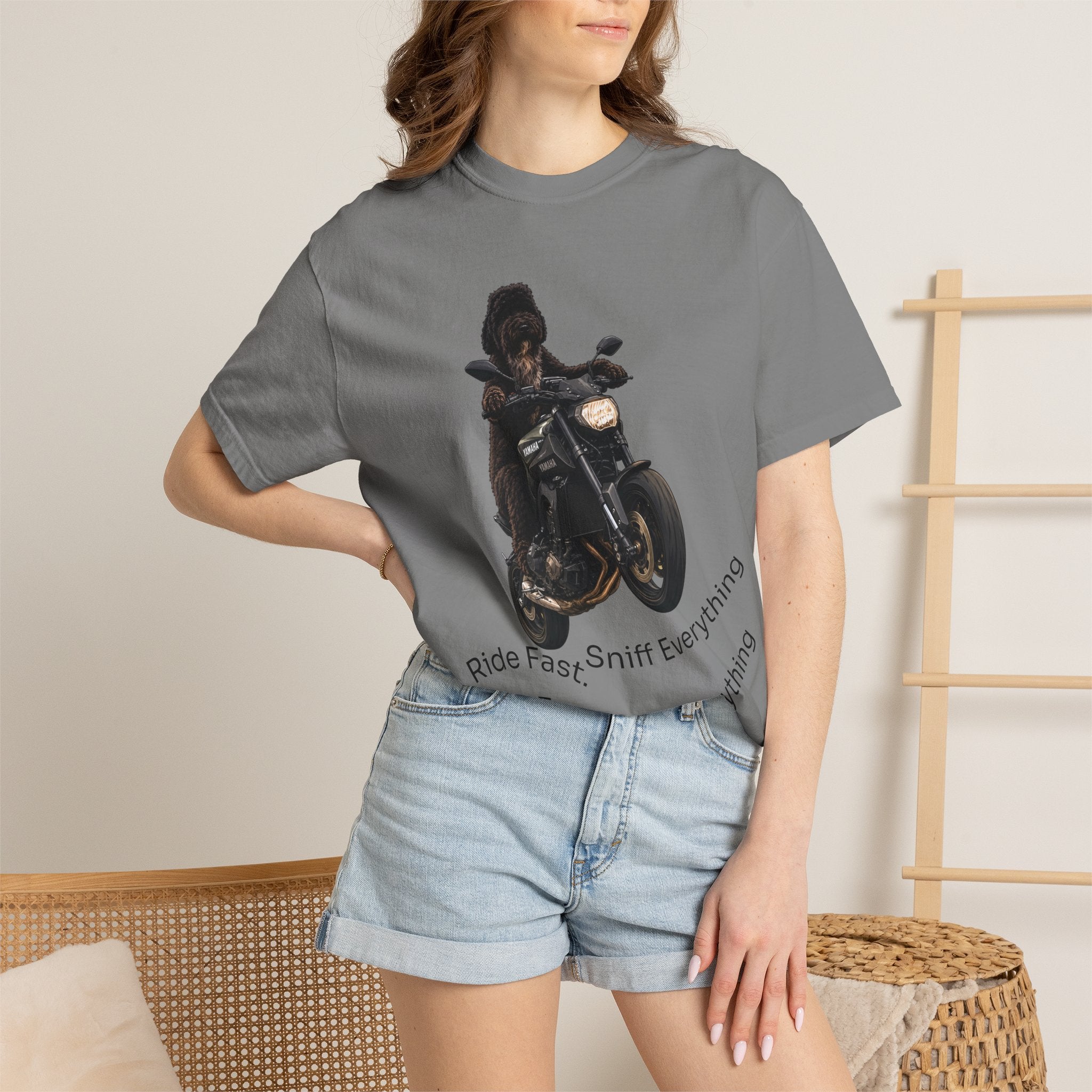 Dog Motorcycle Tee — "Ride Fast, Sniff Everything" Graphic T-Shirt