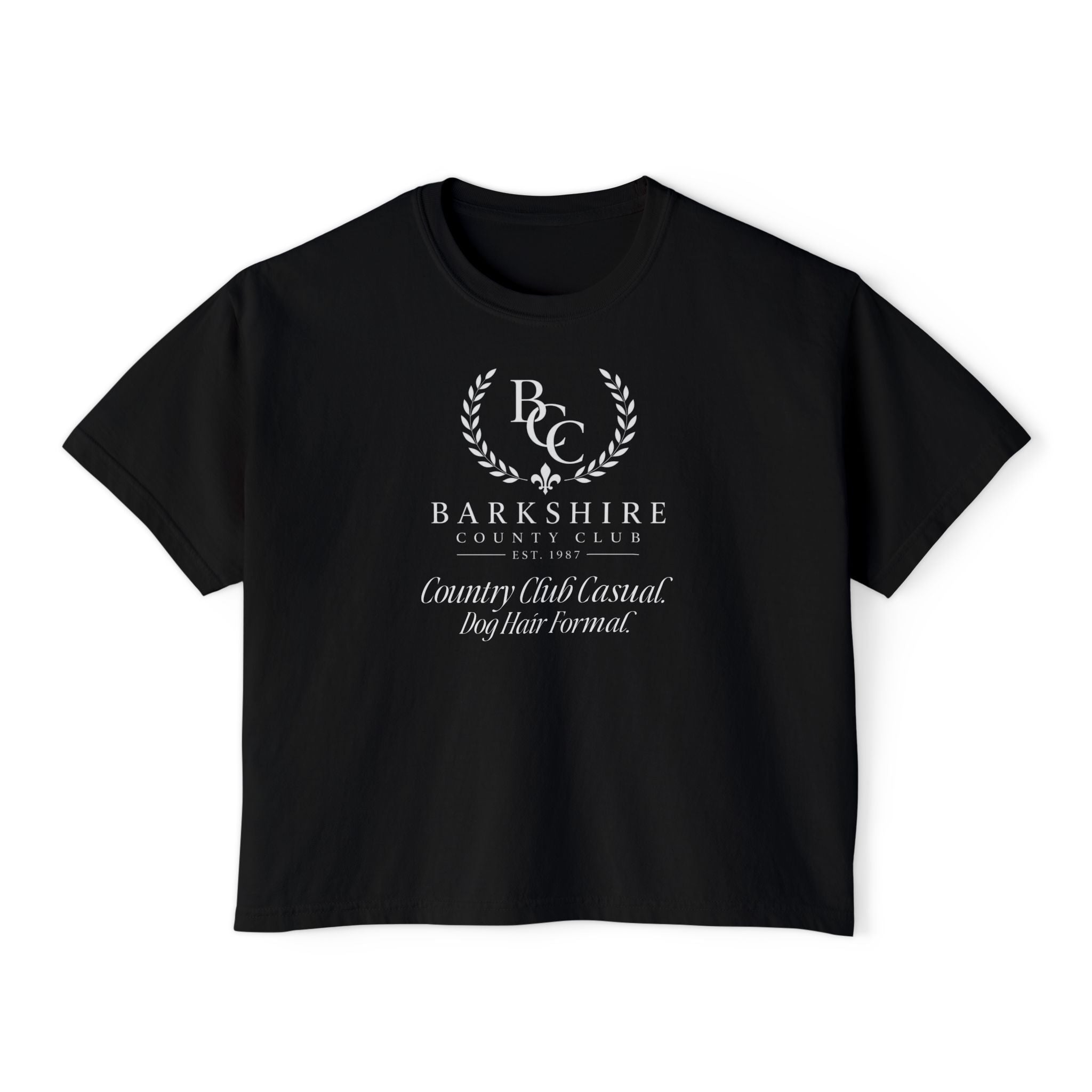 Barnshire CC "Champagne Dogs" Boxy Tee — Cute Dogs & Oysters Graphic