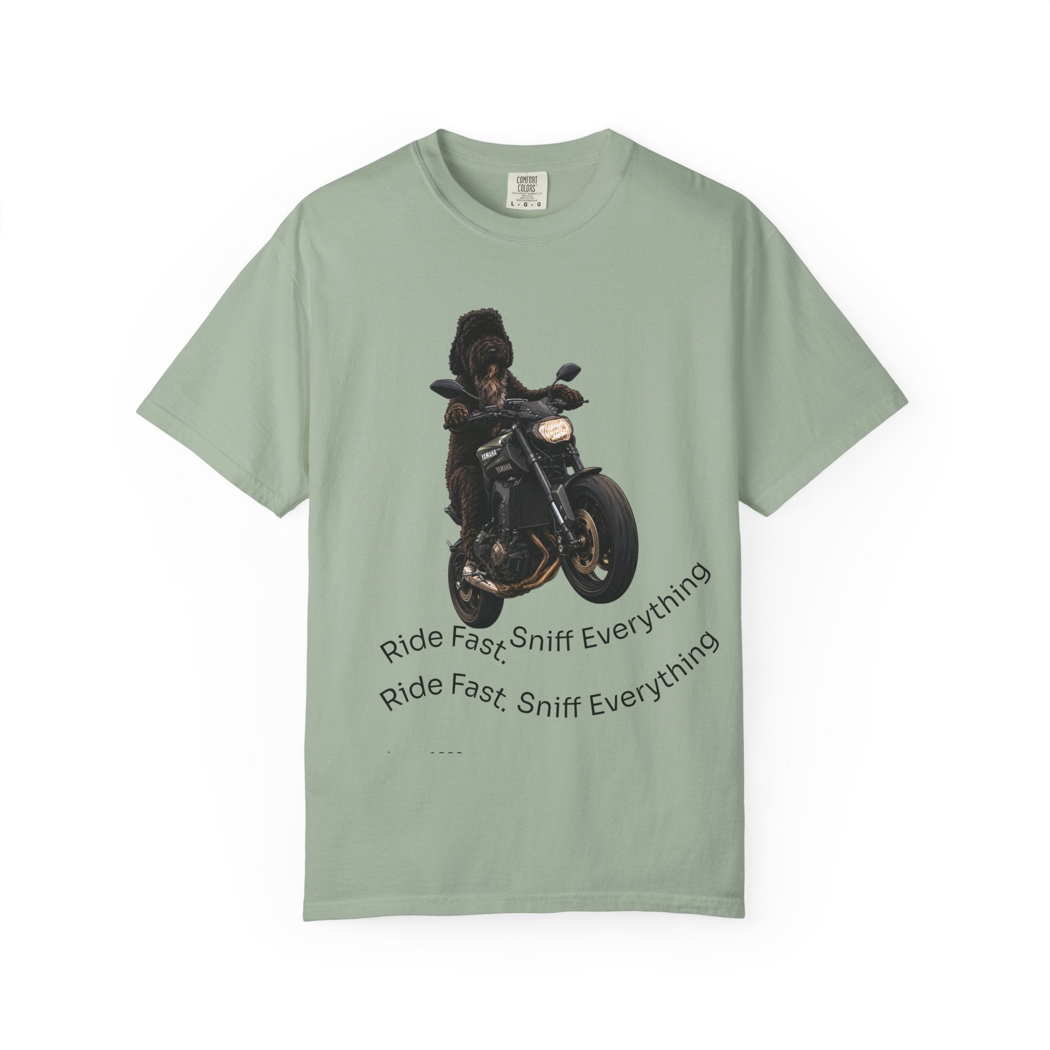 Dog Motorcycle Tee — "Ride Fast, Sniff Everything" Graphic T-Shirt