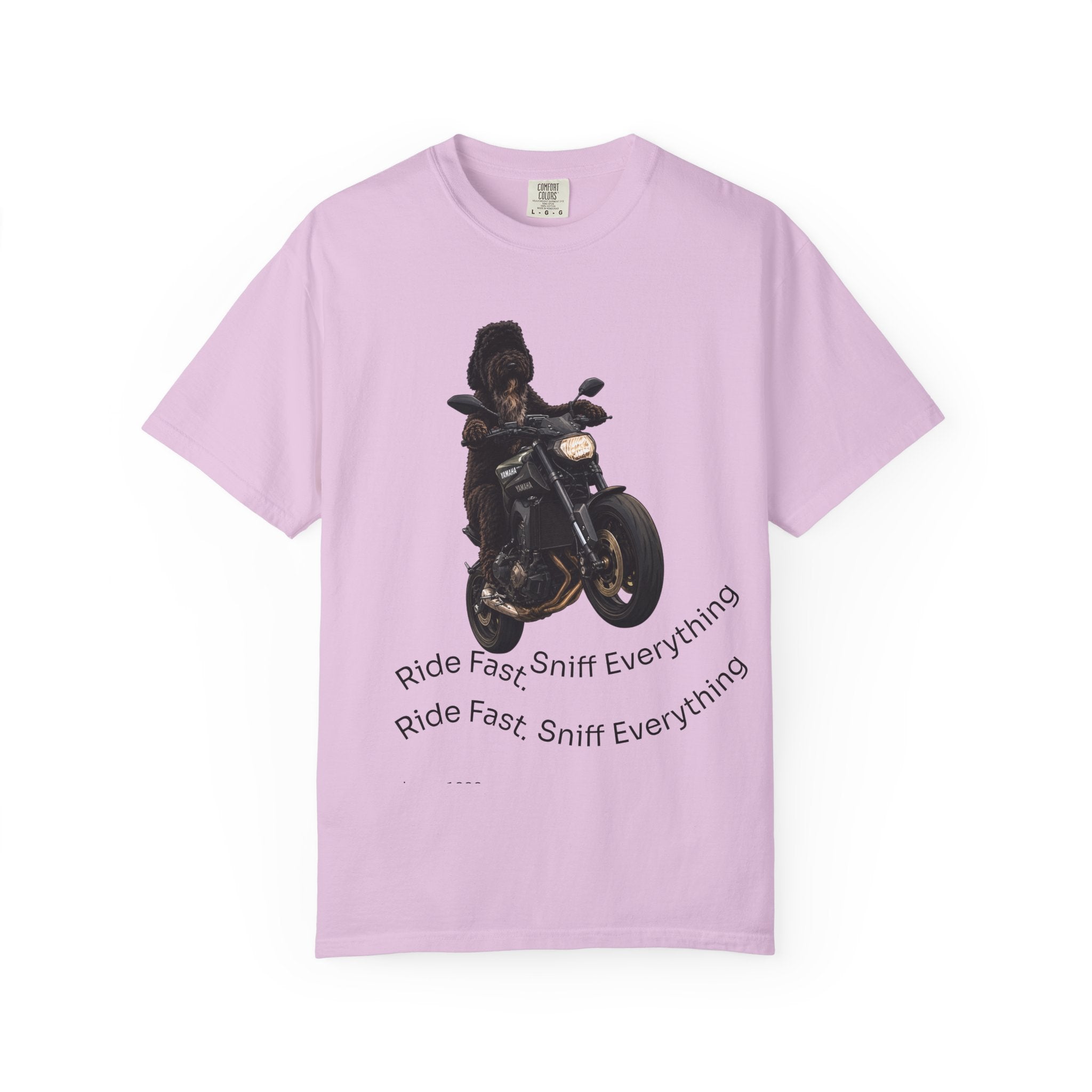 Dog Motorcycle Tee — "Ride Fast, Sniff Everything" Graphic T-Shirt