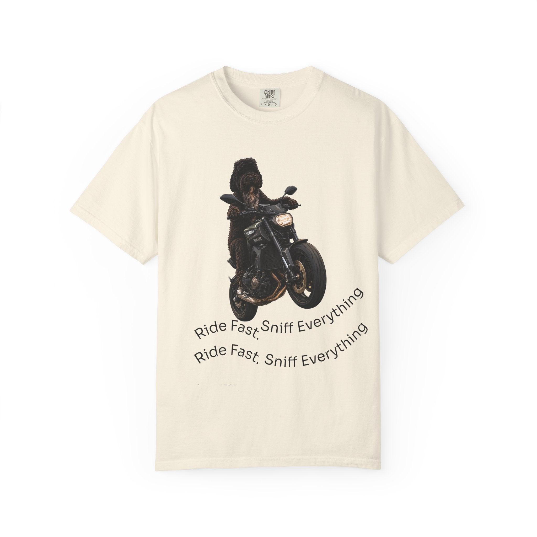 Dog Motorcycle Tee — "Ride Fast, Sniff Everything" Graphic T-Shirt