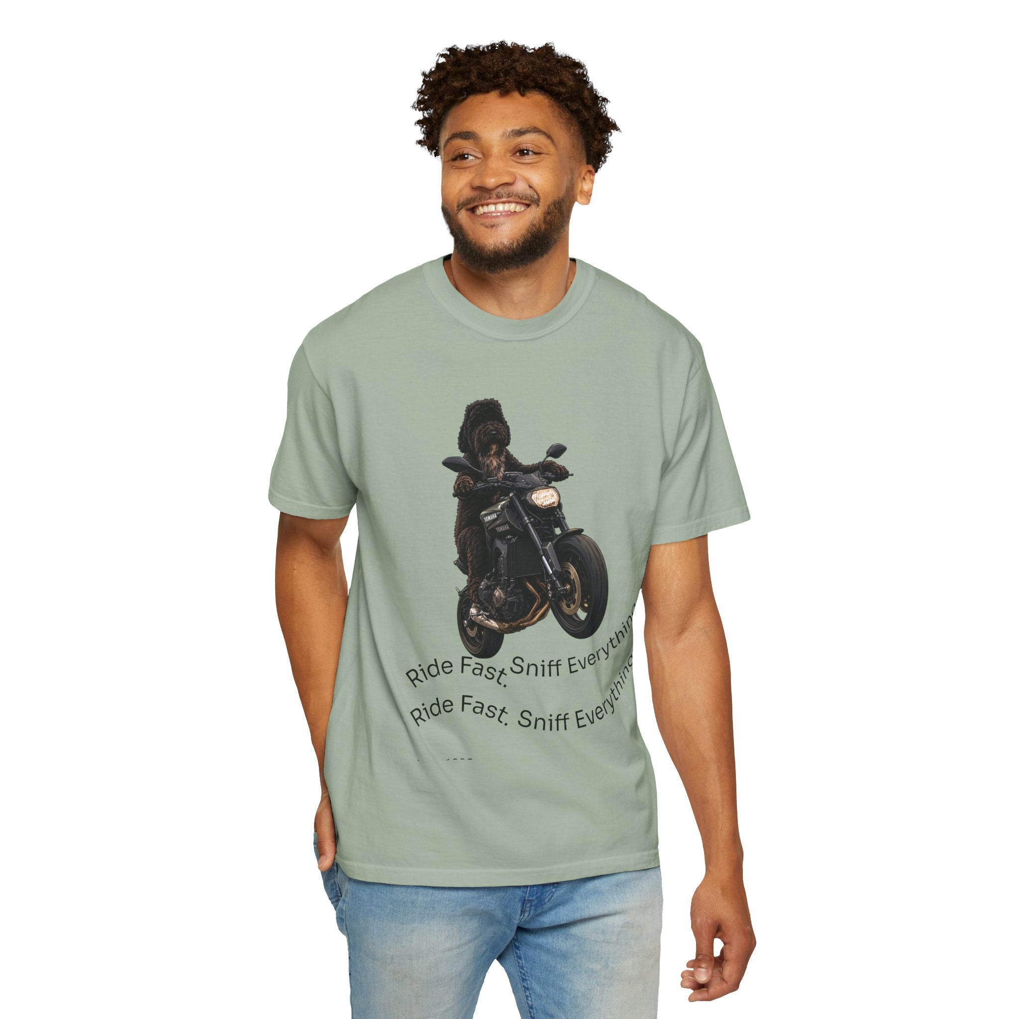 Dog Motorcycle Tee — "Ride Fast, Sniff Everything" Graphic T-Shirt