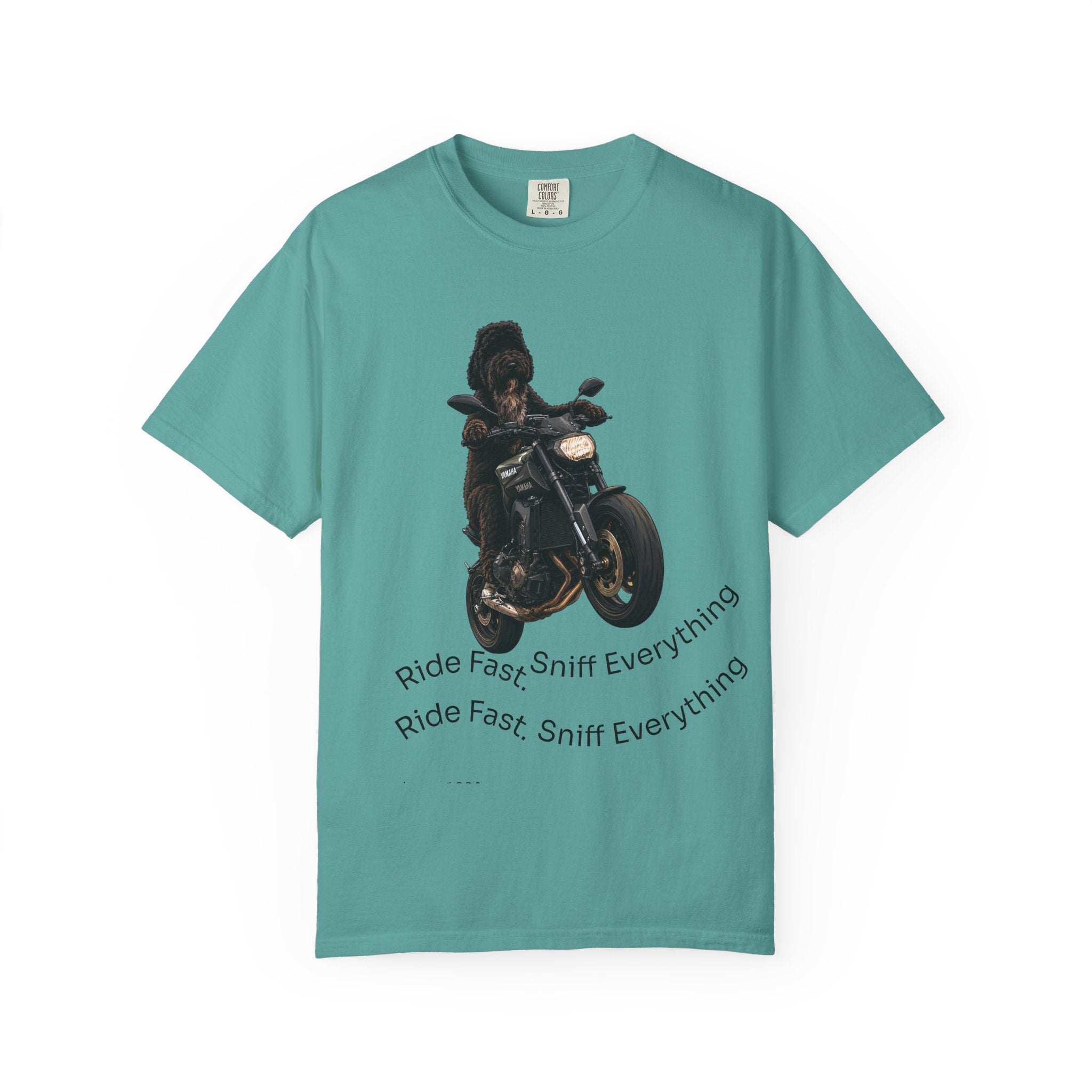 Dog Motorcycle Tee — "Ride Fast, Sniff Everything" Graphic T-Shirt