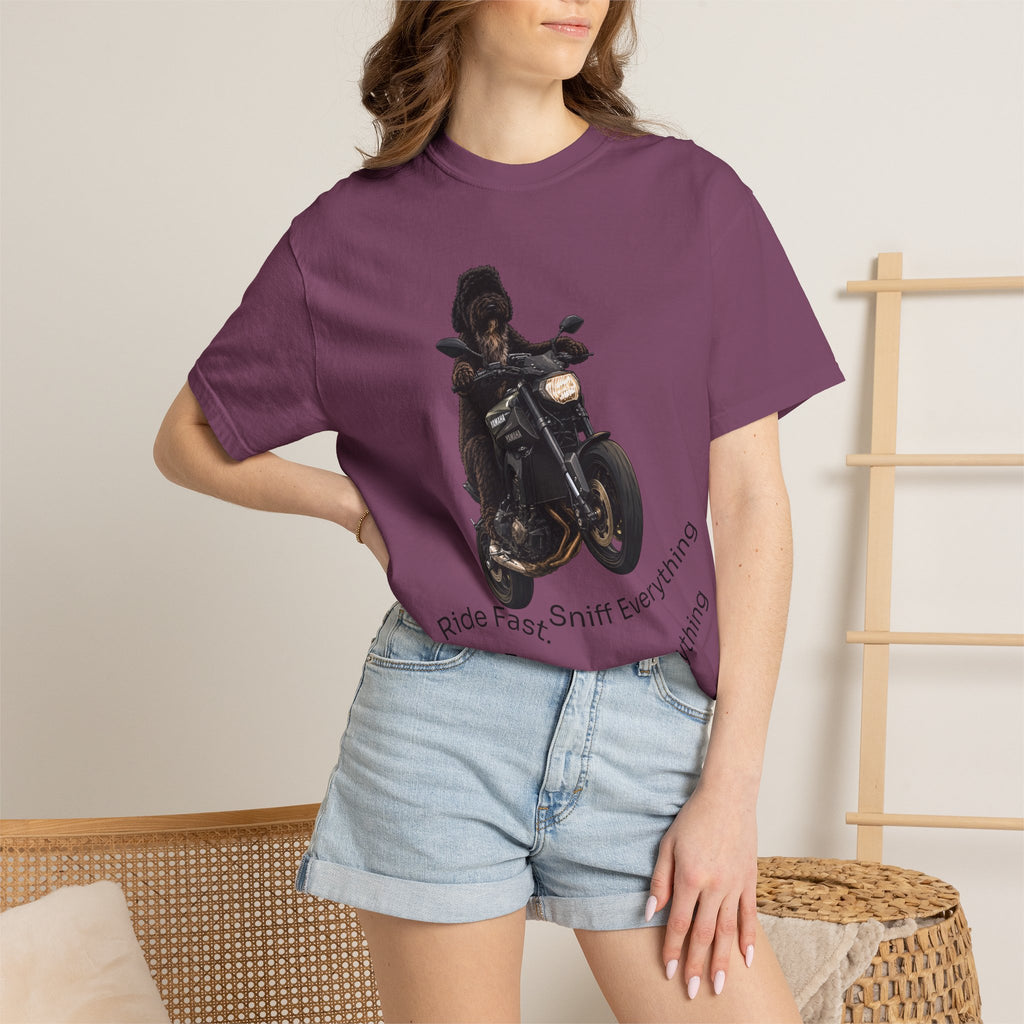 Dog Motorcycle Tee — "Ride Fast, Sniff Everything" Graphic T-Shirt
