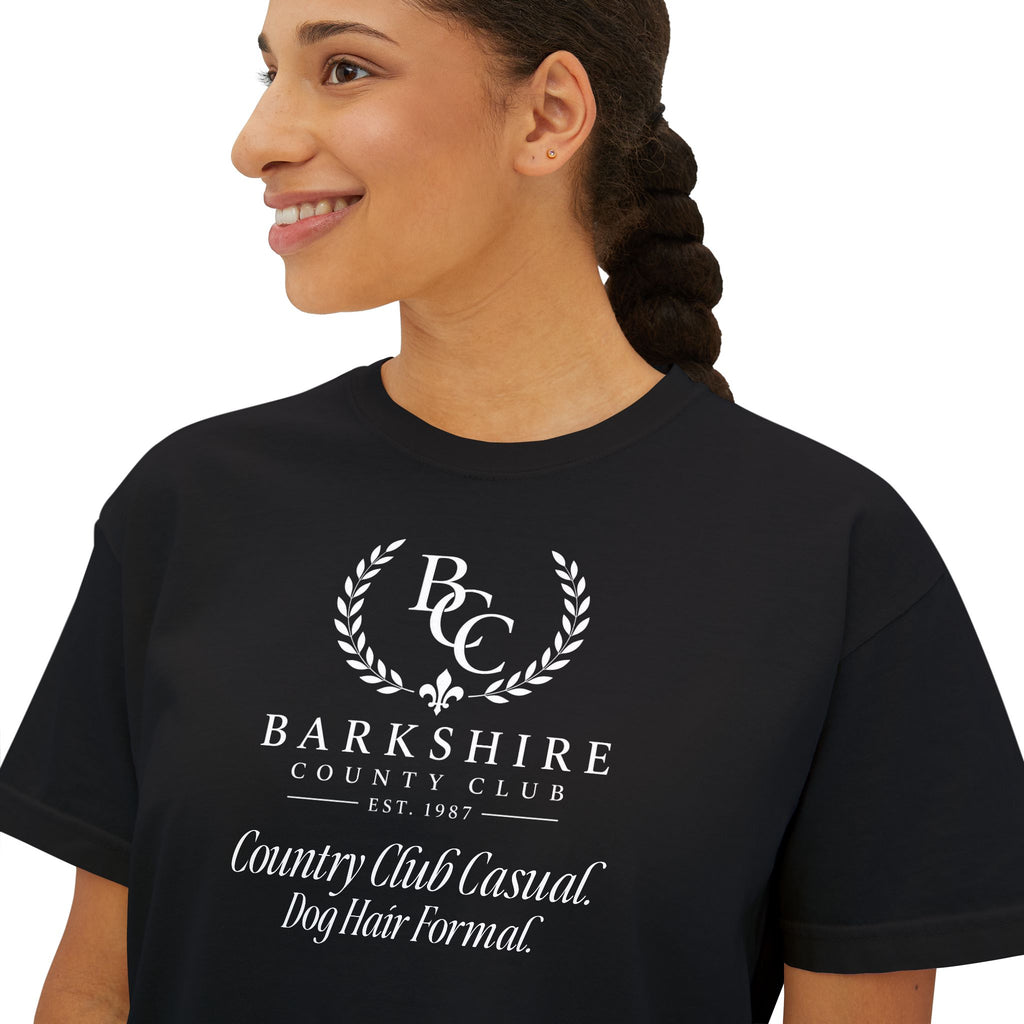 Barnshire CC "Champagne Dogs" Boxy Tee — Cute Dogs & Oysters Graphic