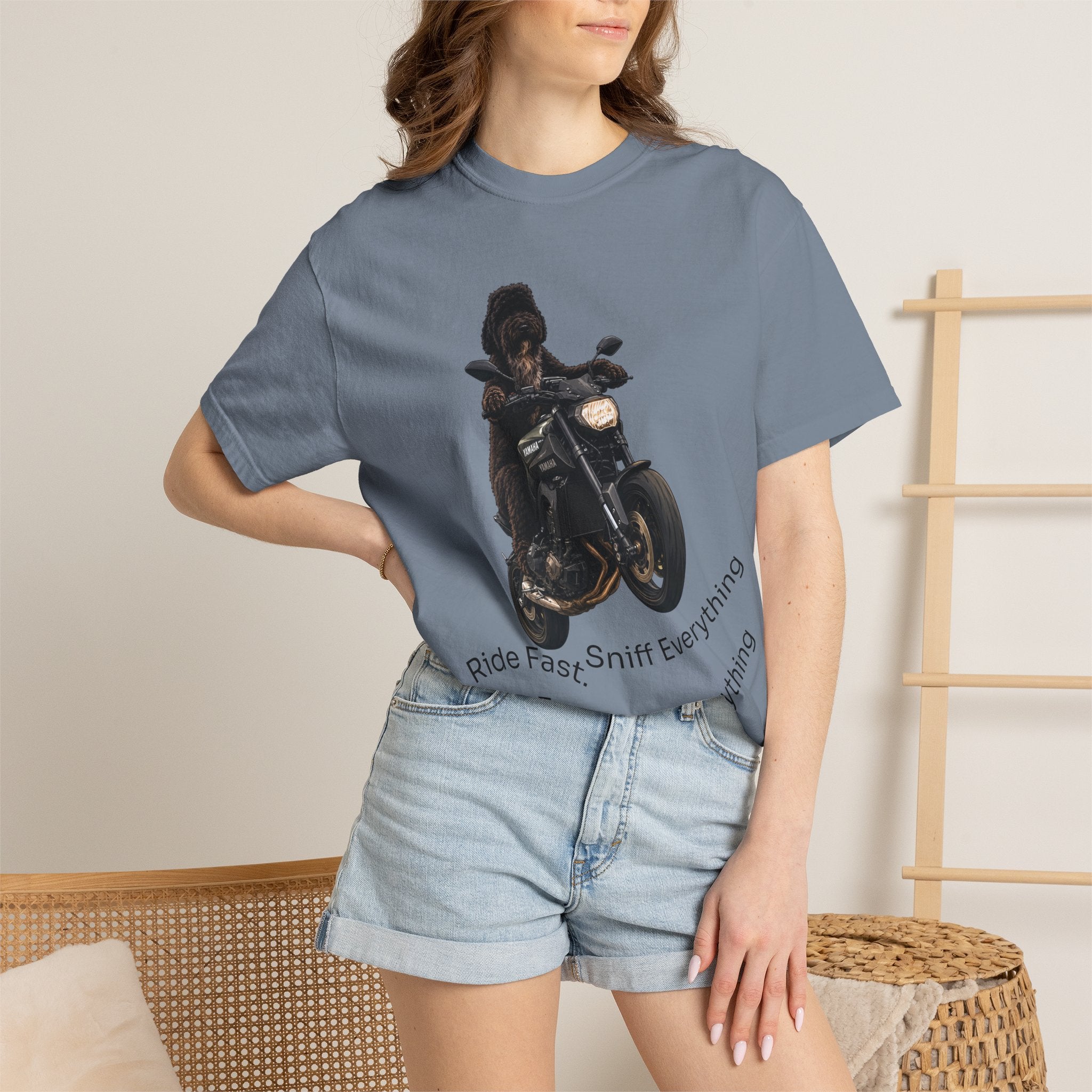 Dog Motorcycle Tee — "Ride Fast, Sniff Everything" Graphic T-Shirt