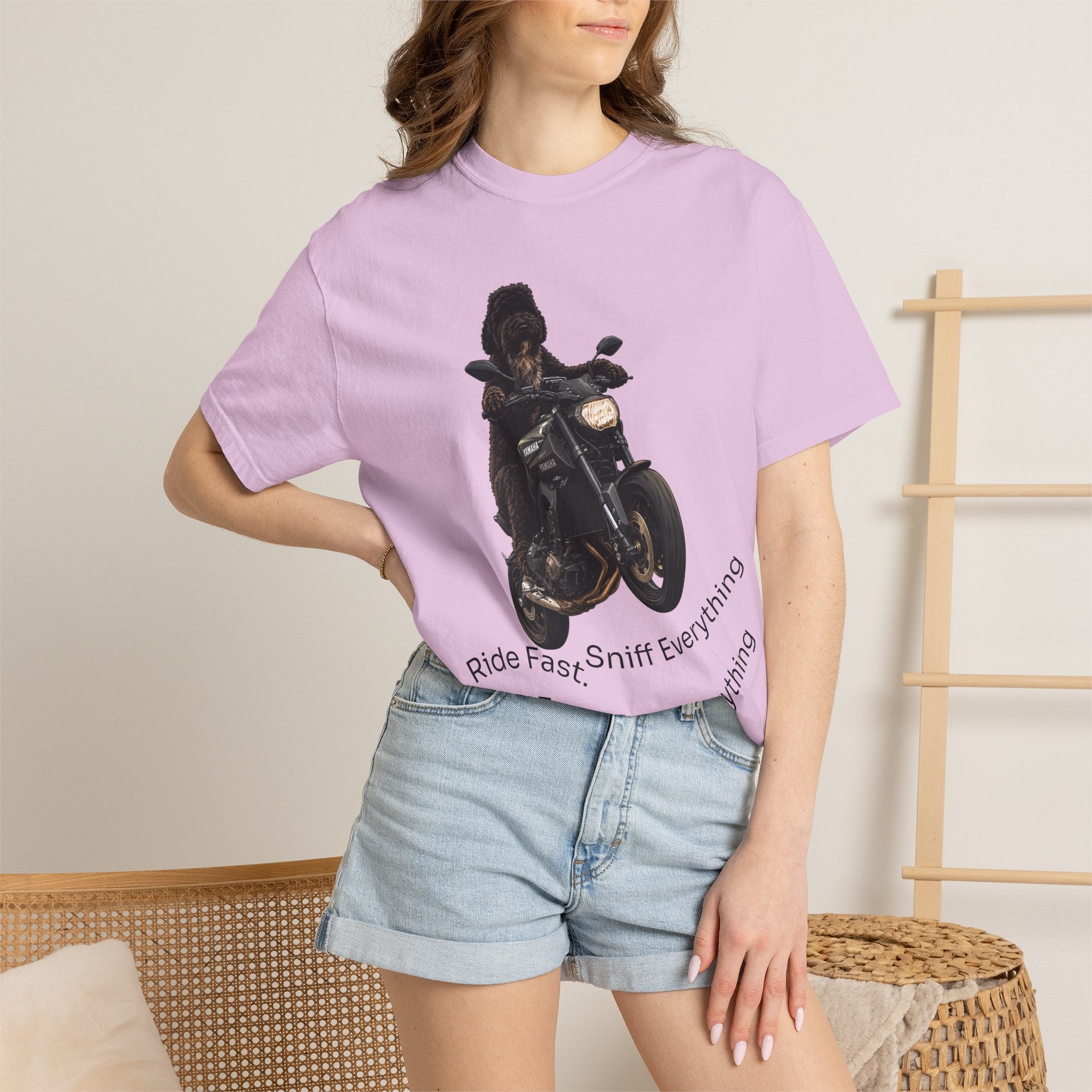 Dog Motorcycle Tee — "Ride Fast, Sniff Everything" Graphic T-Shirt