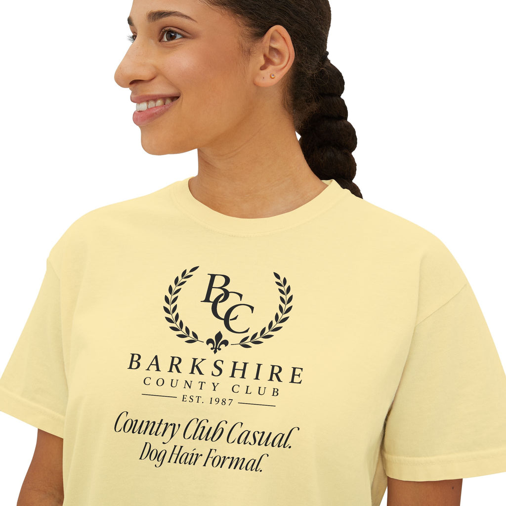Barnshire CC "Champagne Dogs" Boxy Tee — Cute Dogs & Oysters Graphic