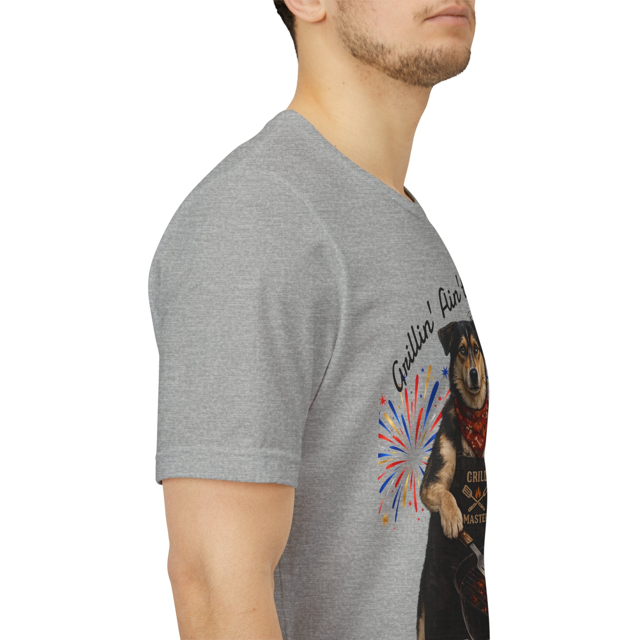 Grillin' Ain't Easy Dog BBQ Tee — Red & Ruff 4th of July Patriotic T-Shirt