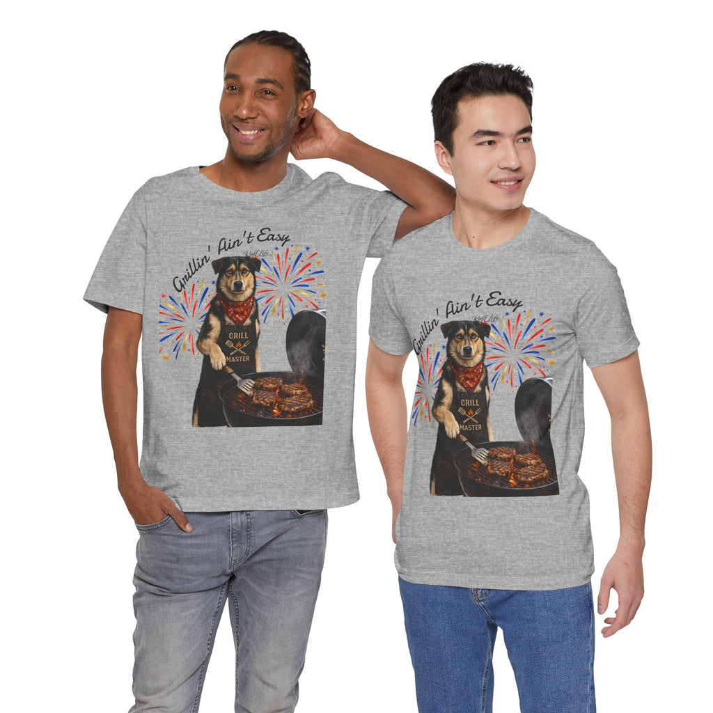 Grillin' Ain't Easy Dog BBQ Tee — Red & Ruff 4th of July Patriotic T-Shirt