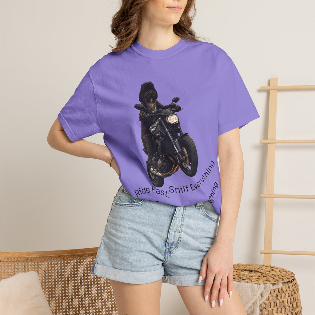 Dog Motorcycle Tee — "Ride Fast, Sniff Everything" Graphic T-Shirt