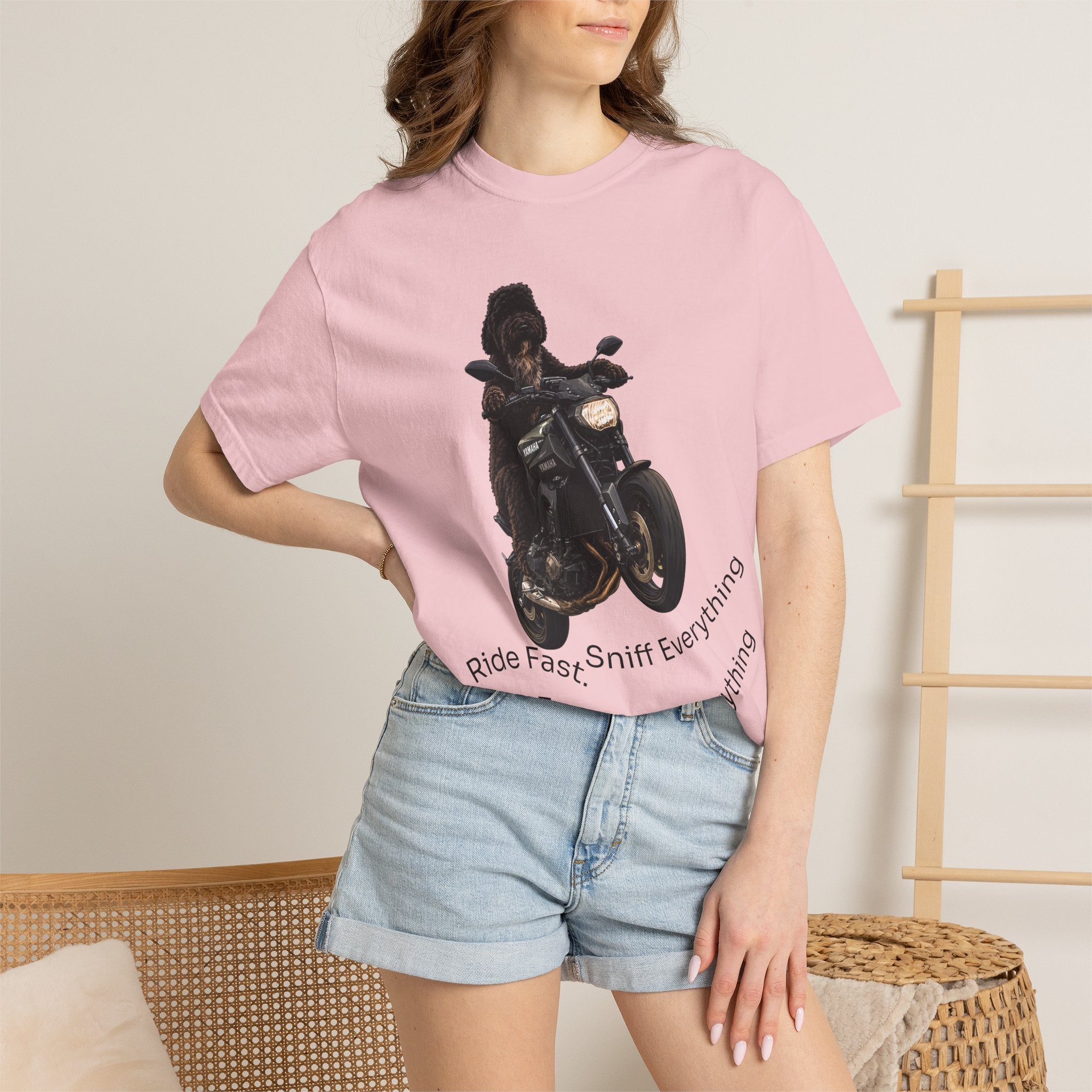 Dog Motorcycle Tee — "Ride Fast, Sniff Everything" Graphic T-Shirt
