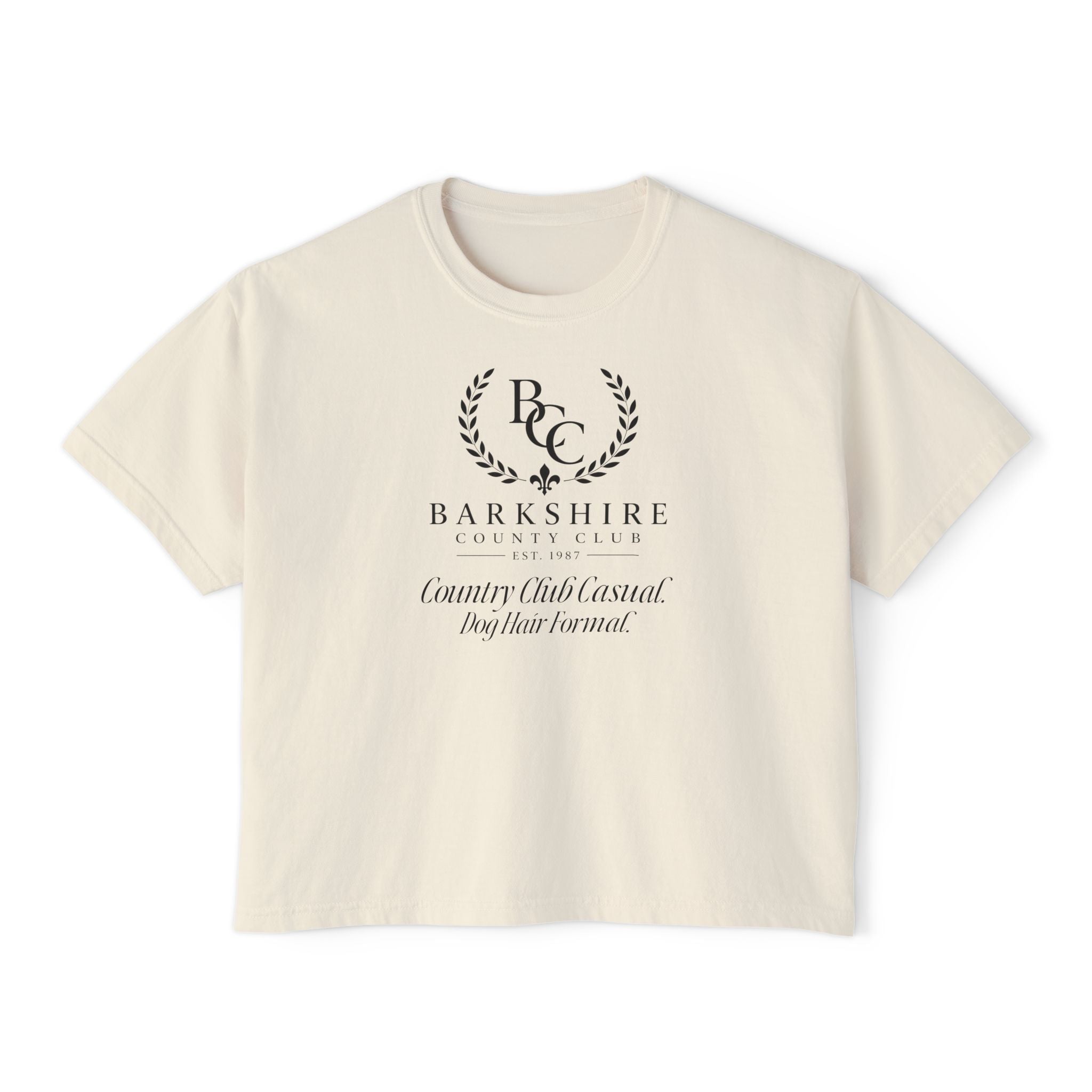 Barnshire CC "Champagne Dogs" Boxy Tee — Cute Dogs & Oysters Graphic